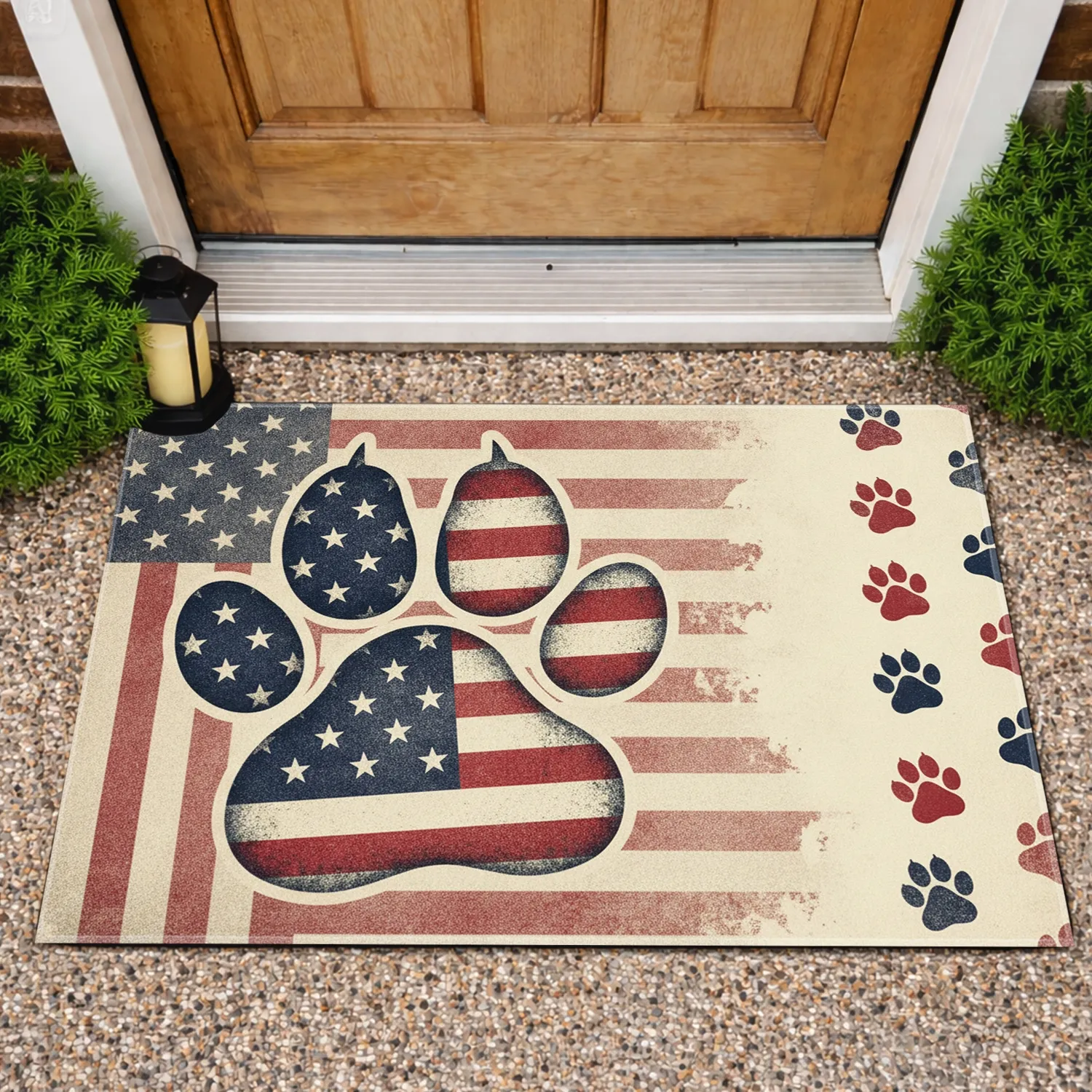 Paw Print American Flag Grunge - Independence Day Home Decor Gift for Pet Owners Doormat - 1