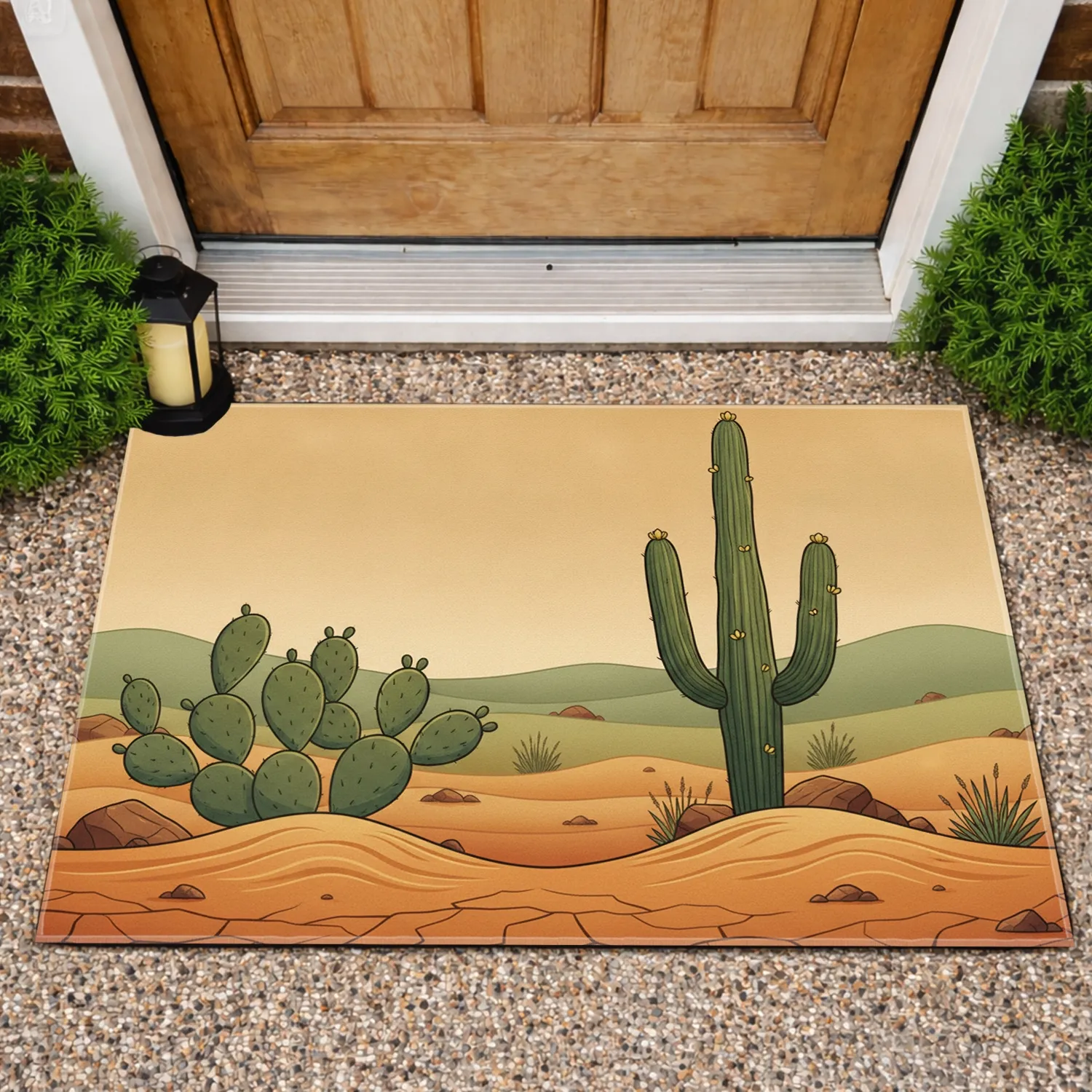 Desert Cacti Dunes Landscape Yellow Flowers - Home Decor Gift Doormat - 1