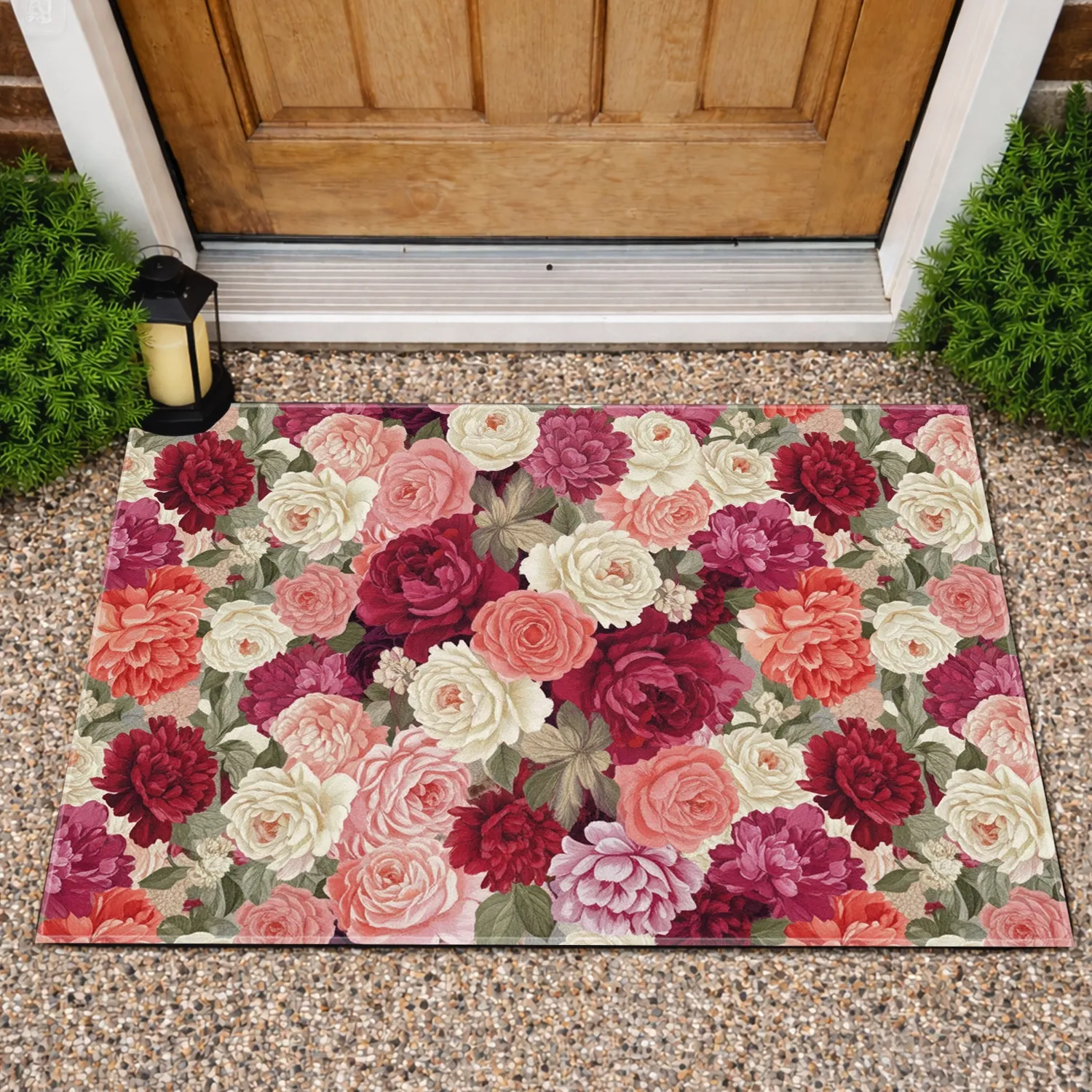 Roses Peonies Full Bloom Floral Tapestry - Botanical Home Decor Gift for Garden Lover Doormat - 1