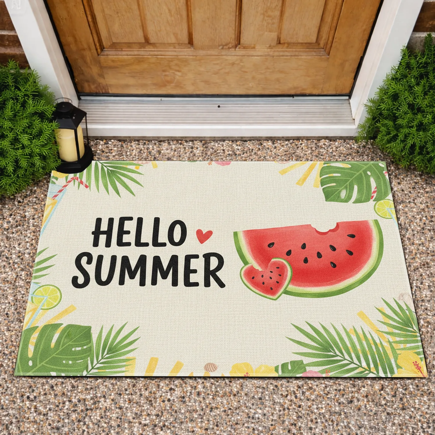 Hello Summer Watermelon Slices Heart - Summer Home Decor Doormat - 1