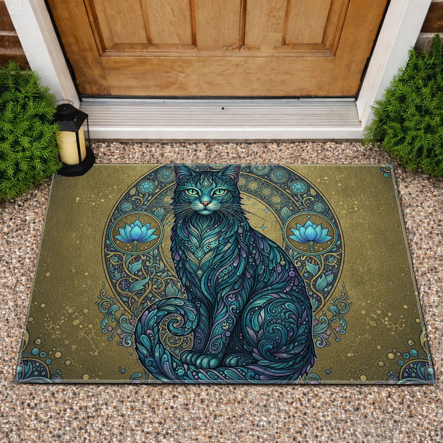 Regal Cat Lotus Constellation Botanical - Home Decor Gift for Cat Lovers Doormat - 1