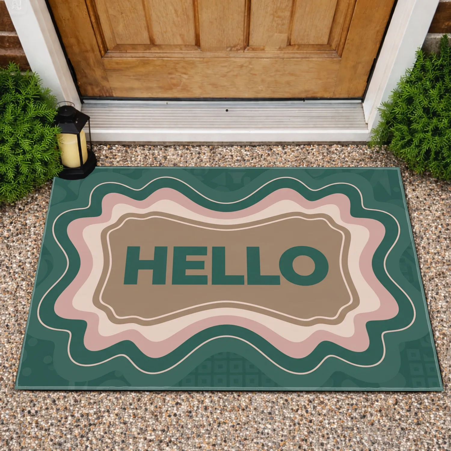 HELLO Scalloped Label Wavy Frames - Home Decor Gift Doormat - 1