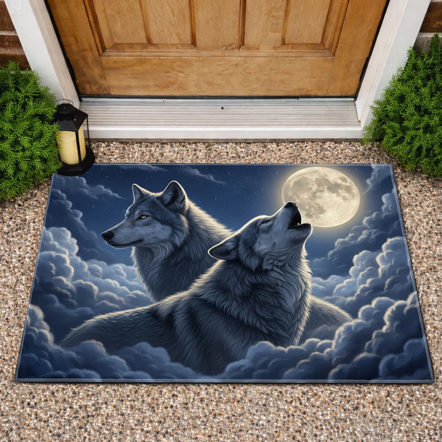 Howling Wolves Full Moon Starry Night Sky - Home Decor Gift for Wildlife Lover Doormat - 1