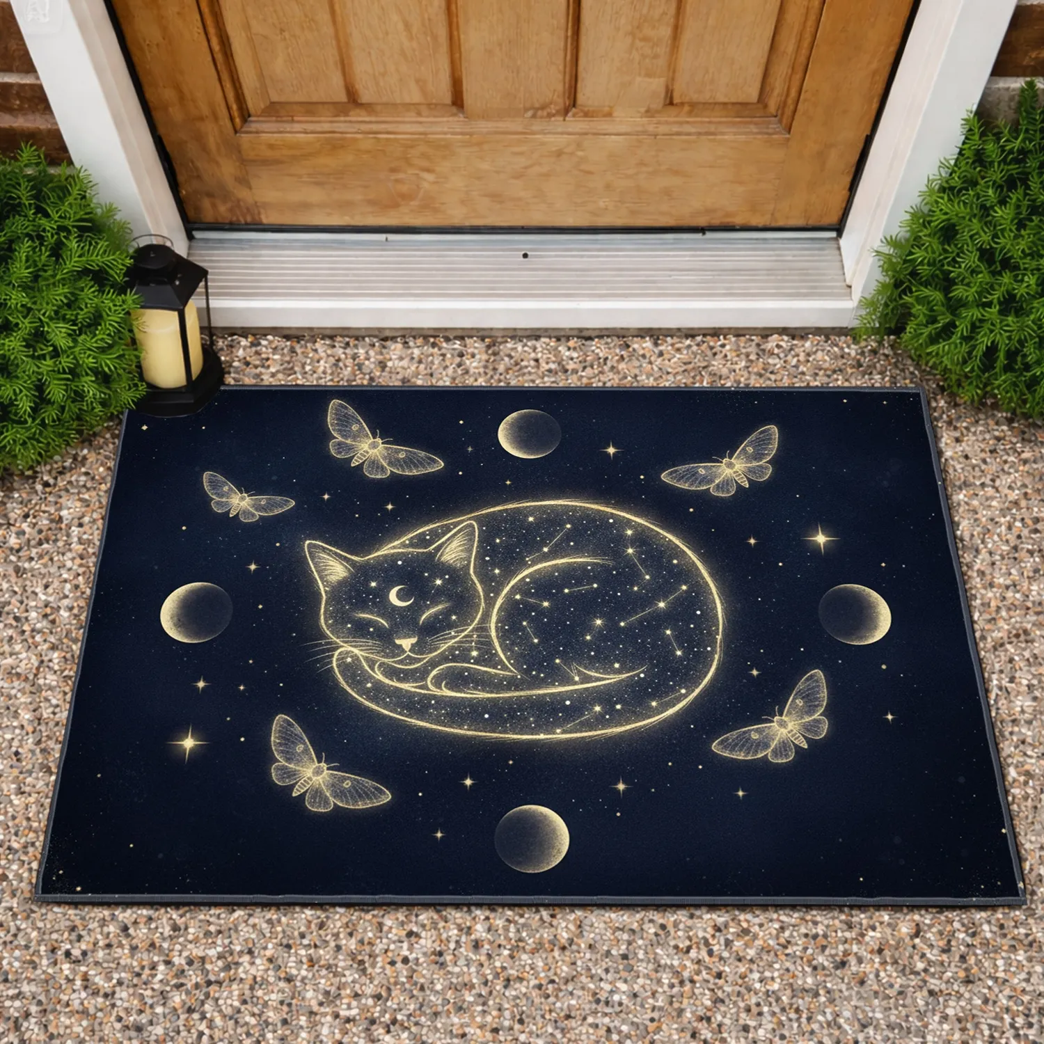 Cosmic Constellation Sleeping Cat Moon Moths - Home Decor Gift for Cat Lover Doormat - 1
