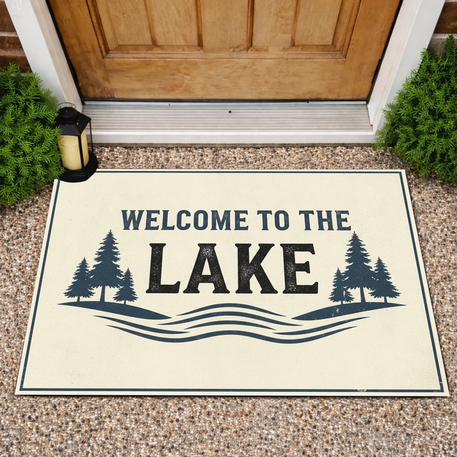 Welcome Lake Pine Trees Waves - Lake House Decor Gift Doormat - 1
