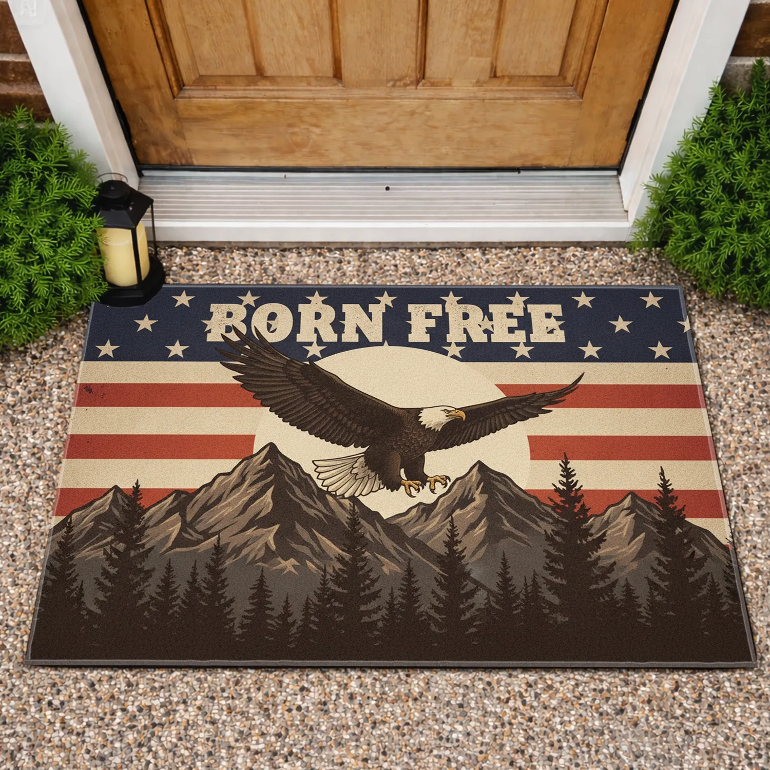 Bald Eagle BORN FREE Stars Stripes - Independence Day Gift for Veterans Doormat - 1