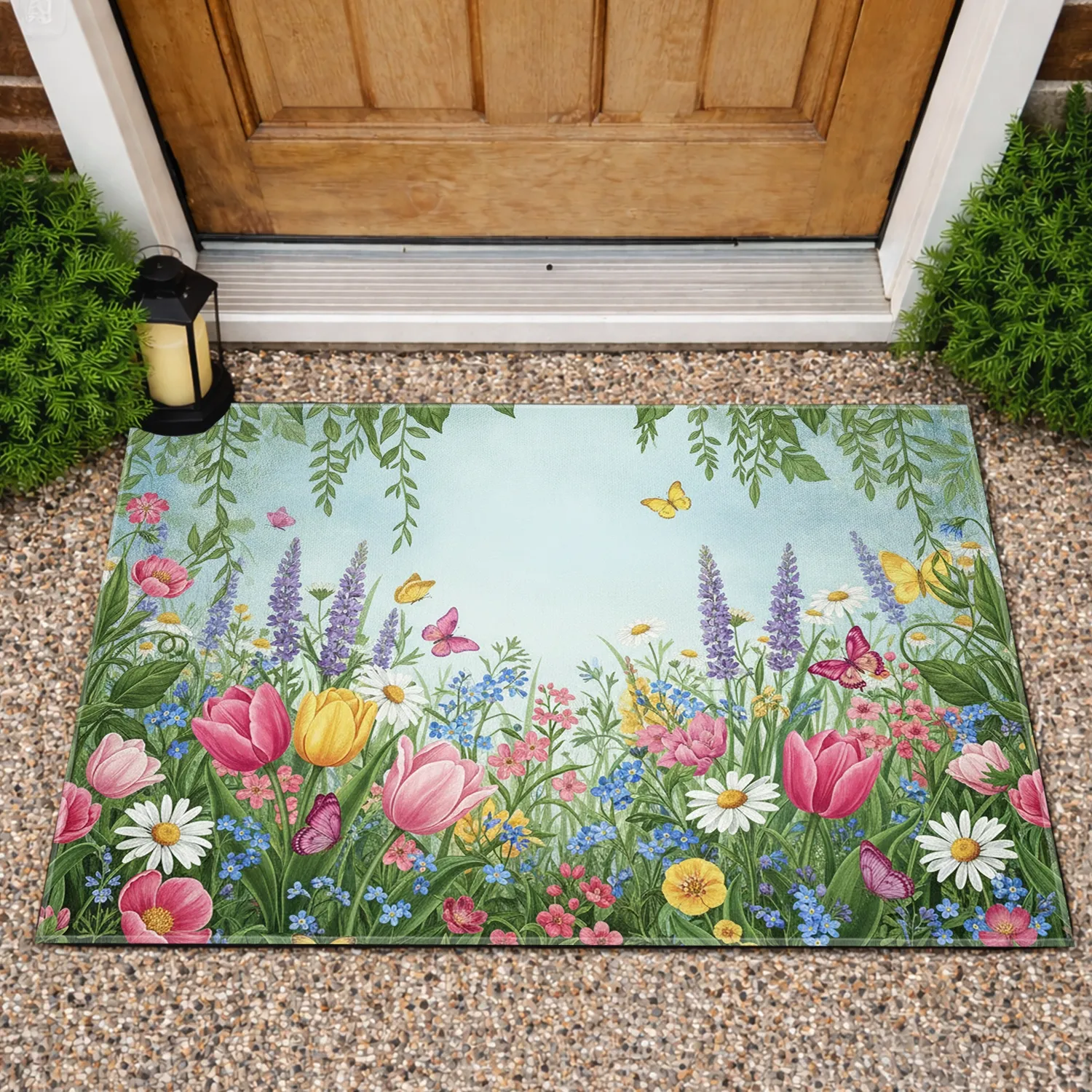 Tulip Lavender Daisy Butterfly Garden - Home Decor Gift for Garden Lover Doormat - 1