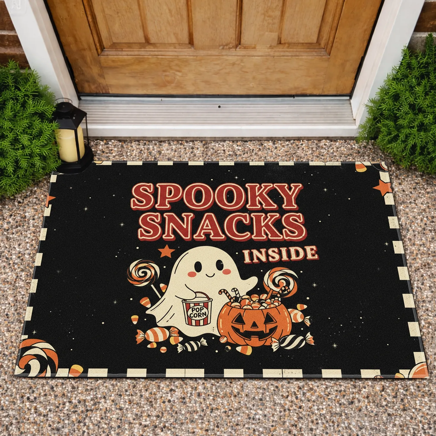 Spooky Snacks Inside Ghost Jack-o'-lantern Candies - Halloween Party Decor Doormat - 1