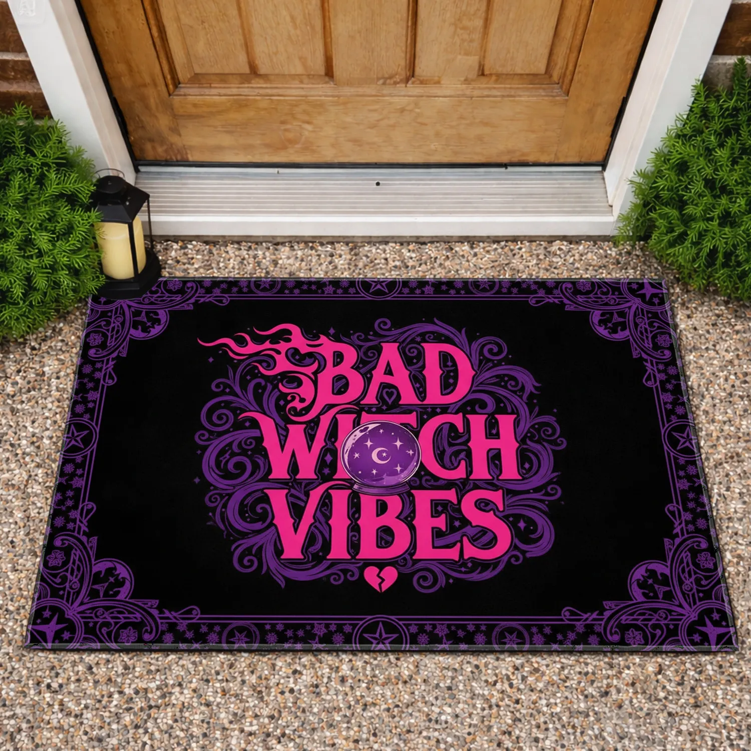 Bad Witch Vibes Crystal Ball Moon Stars - Halloween Party Gift for Witch Lover Doormat - 1