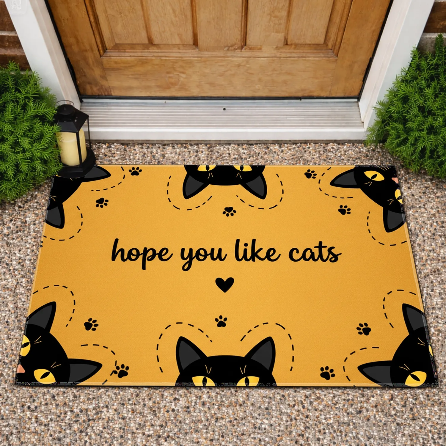 Hope You Like Cats Black Cat Heart - Cat Lover Home Decor Gift Doormat - 1