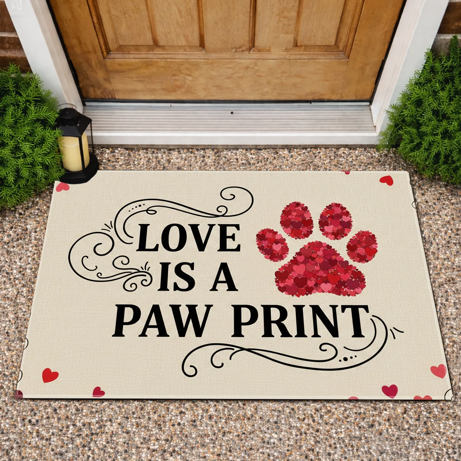 Love Paw Print Hearts Phrase - Farmhouse Home Decor Gift for Pet Lover Doormat - 1
