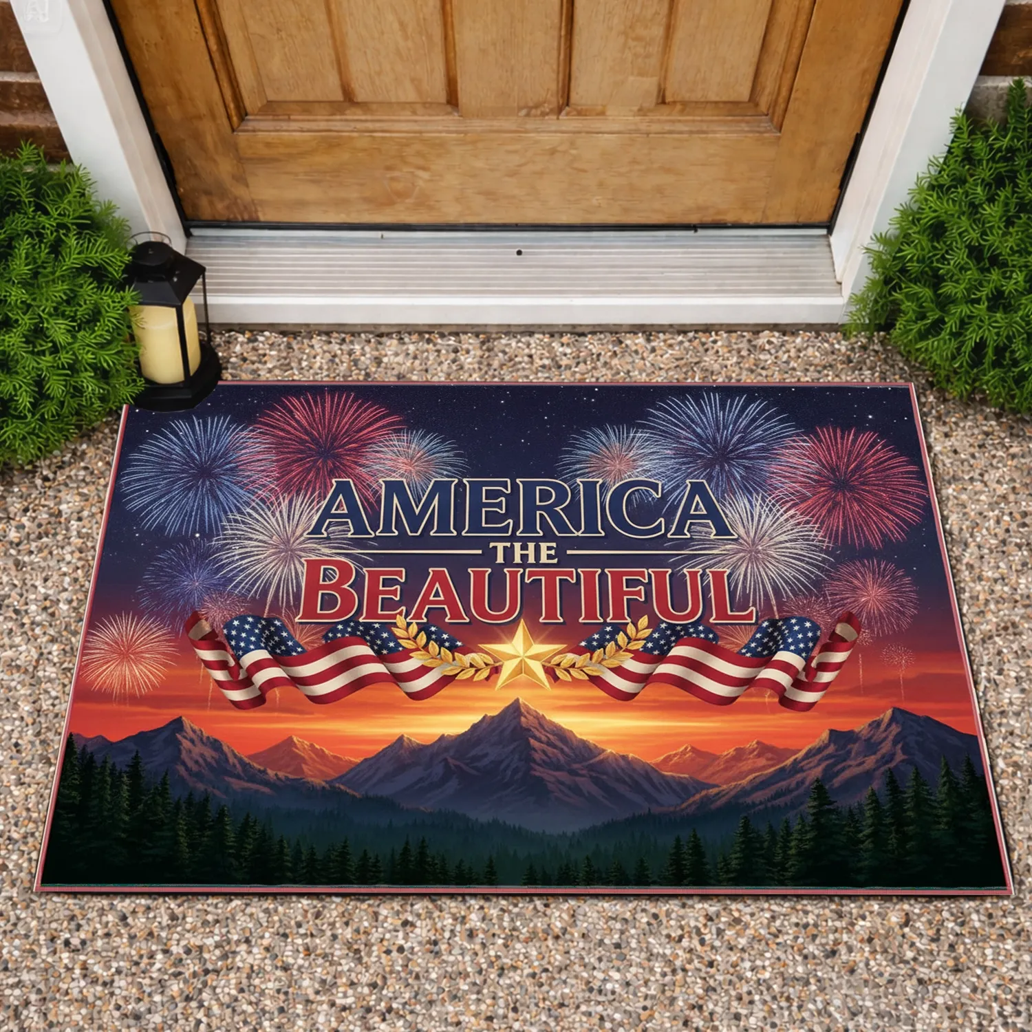 America The Beautiful Star Flag Mountain - Independence Day Gift for Veterans Doormat - 1