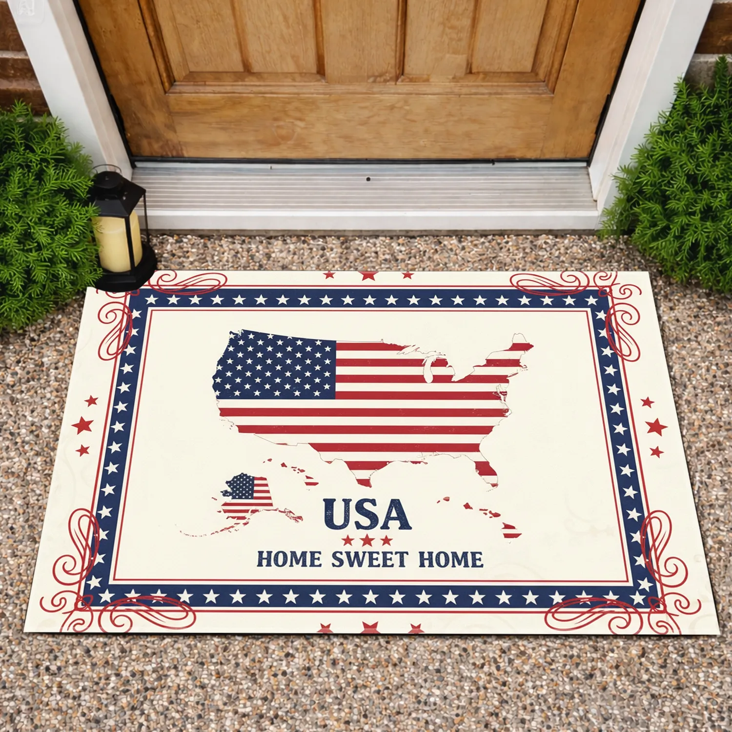 USA Home Sweet Home Map American Flag - Independence Day Gift for Veterans Doormat - 1