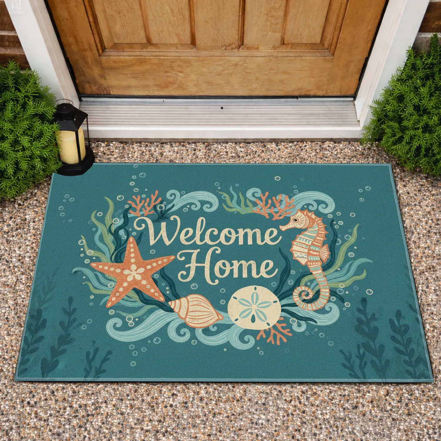Welcome Home Starfish Seahorse Marine Life - Coastal Home Decor Gift Doormat - 1
