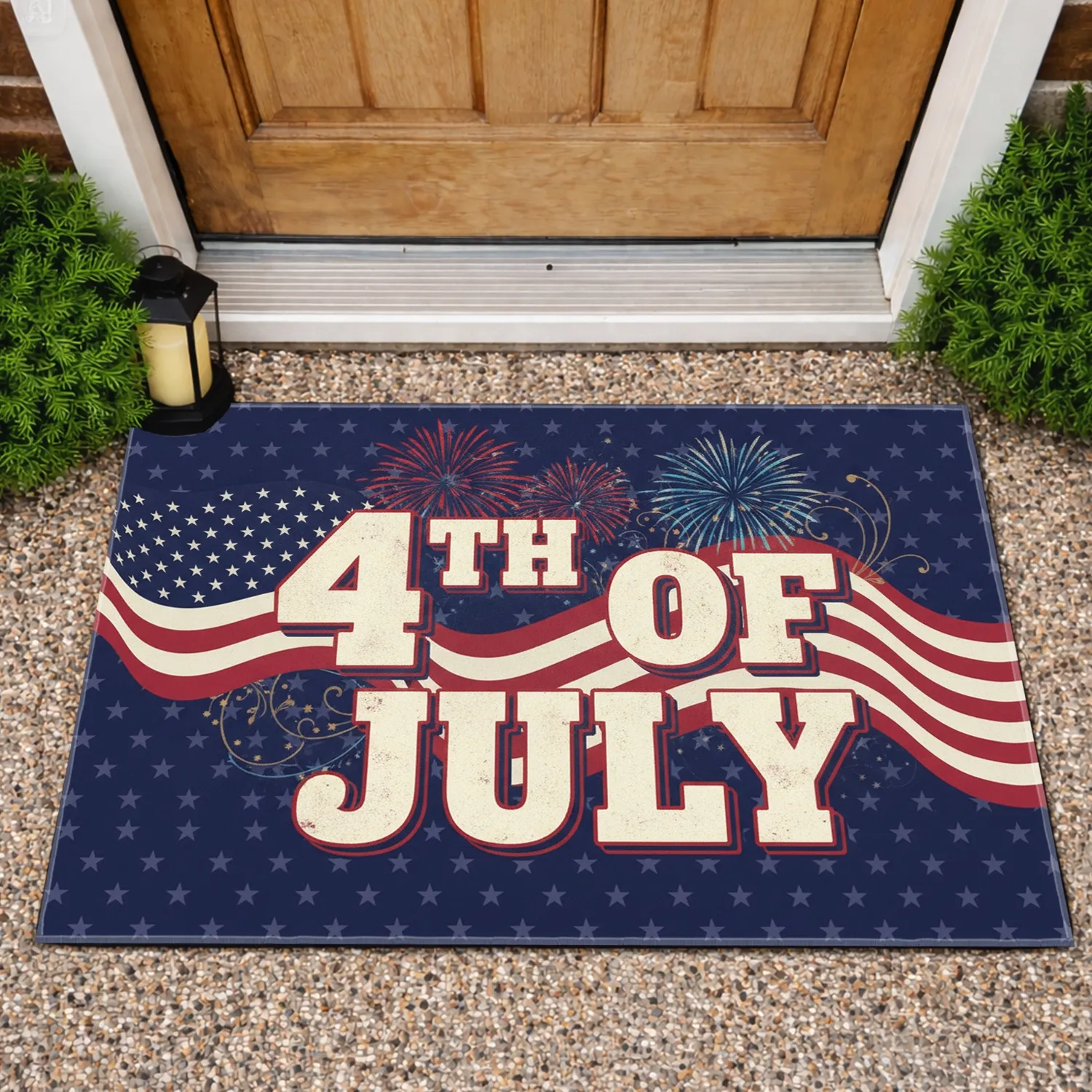 4th of July American Flag Fireworks - Holiday Celebration Gift Doormat - 1