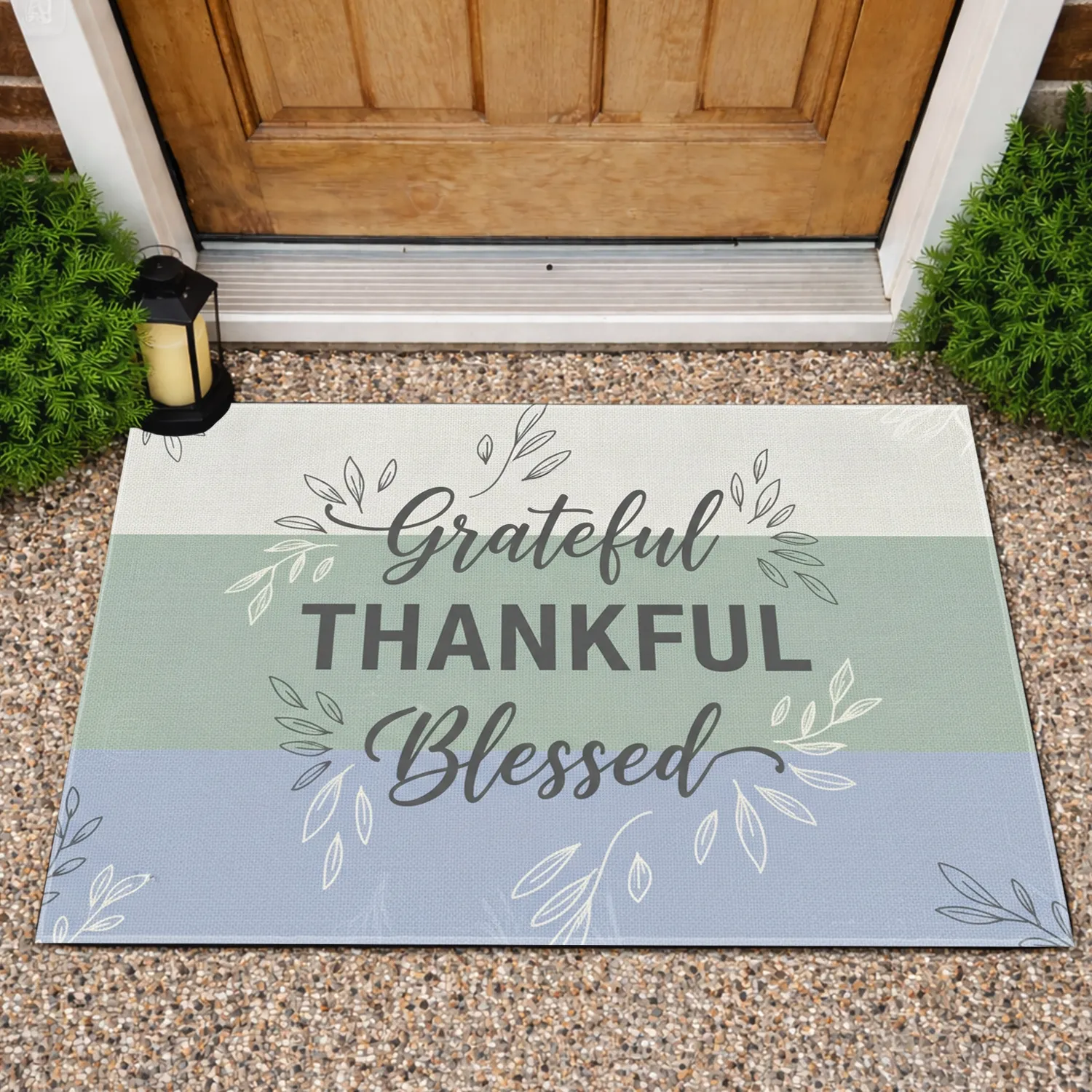 Rustic Farmhouse Grateful Thankful Blessed Botanical Home Decor Doormat - 1