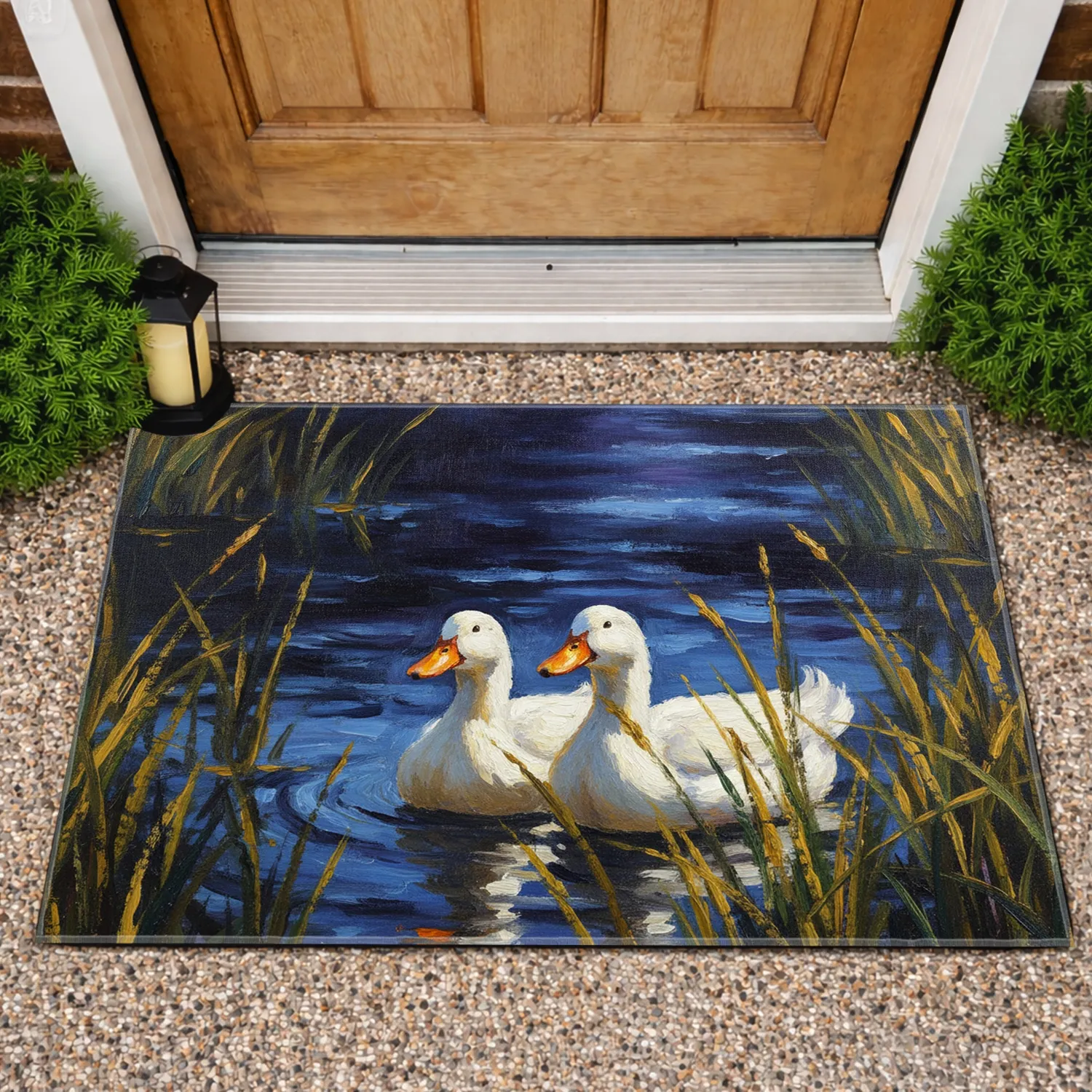 White Ducks Wetland Reeds - Wildlife Home Decor Gift Doormat - 1