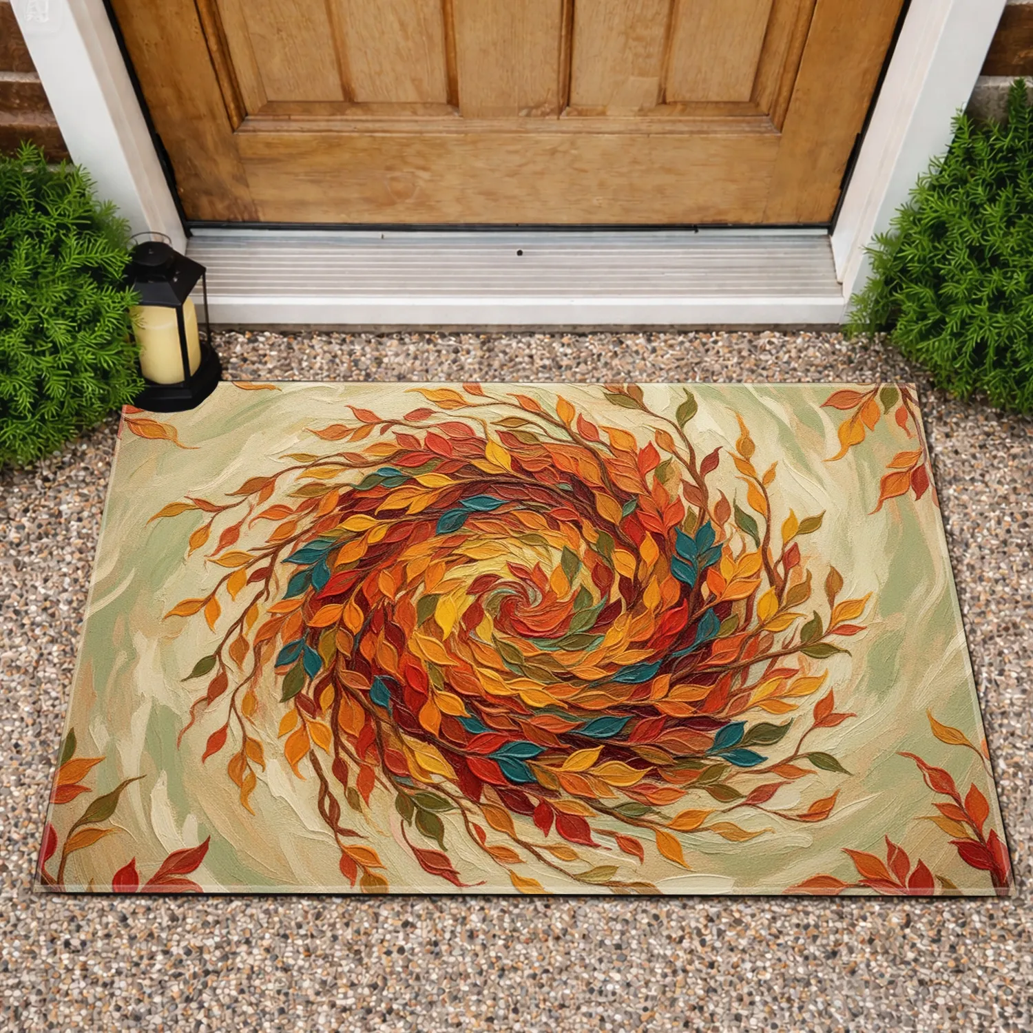 Richly Colored Autumn Leaves Intertwining Tendrils Foliage Swirl - Everyday Home Decor Gift Doormat - 1