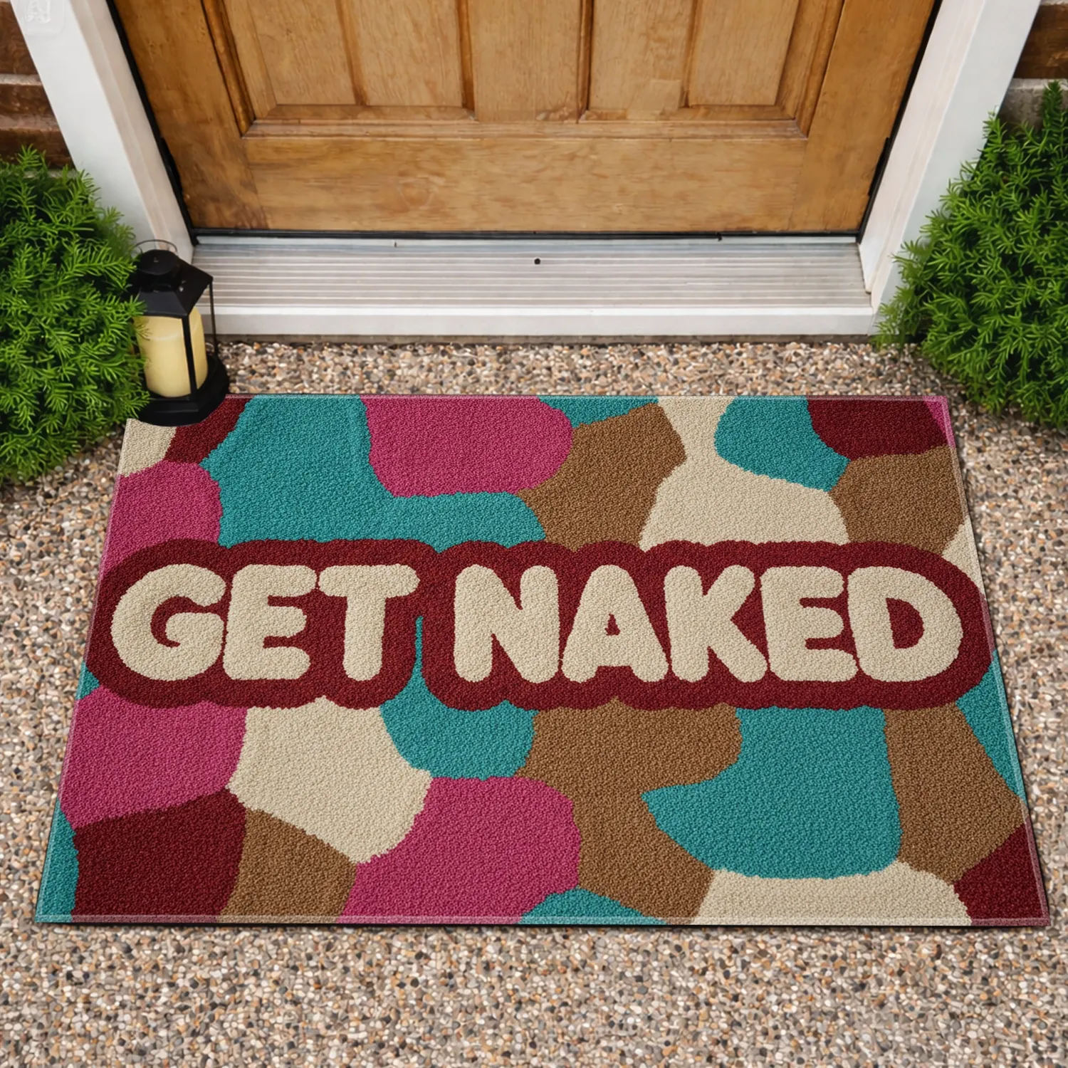 GET NAKED Bold Blocky Text Interlocking Large Irregular Shapes - Home Decor Gift Doormat - 1