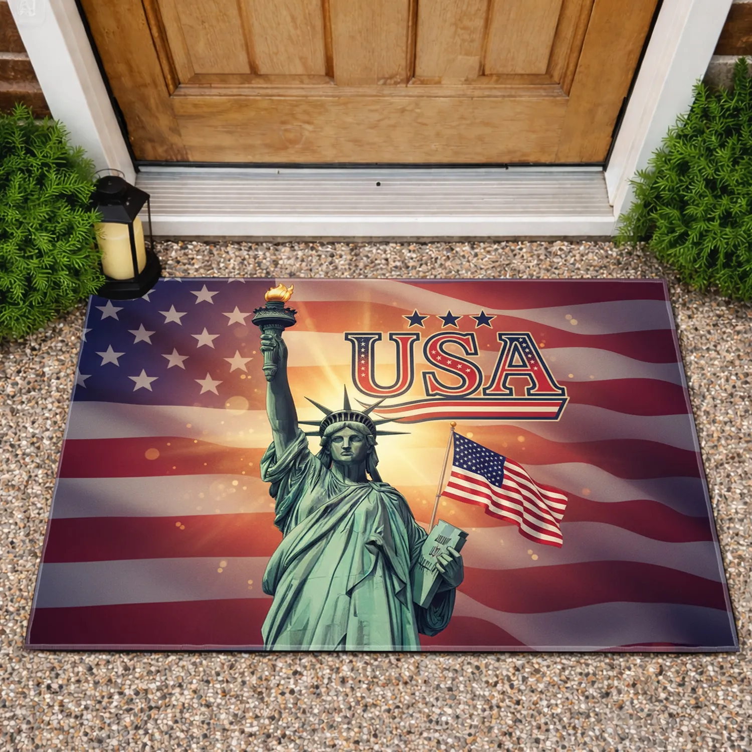 Statue of Liberty USA Flag - Independence Day Gift for Veterans Doormat - 1