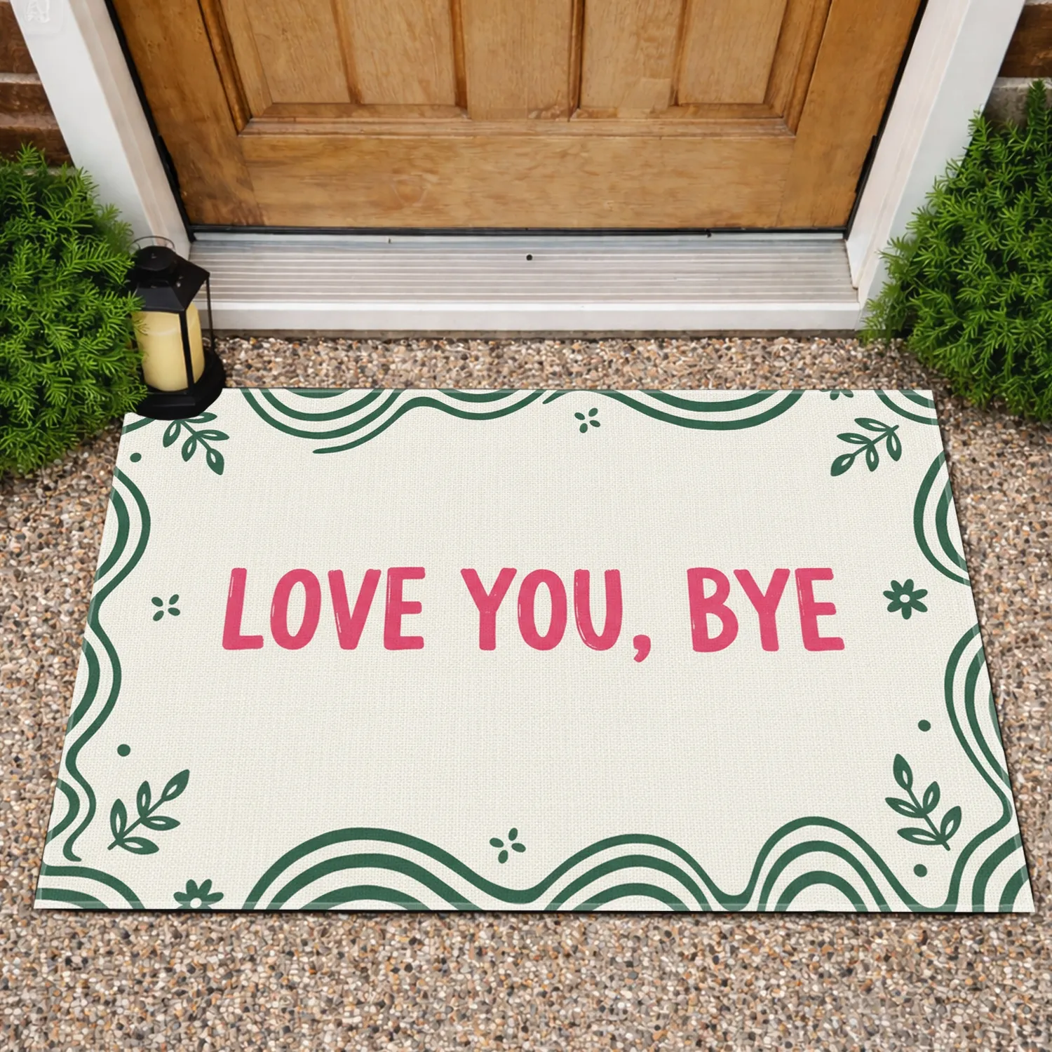 LOVE YOU BYE Message Wavy Border Farmhouse Decor - Everyday Home Gift Doormat - 1