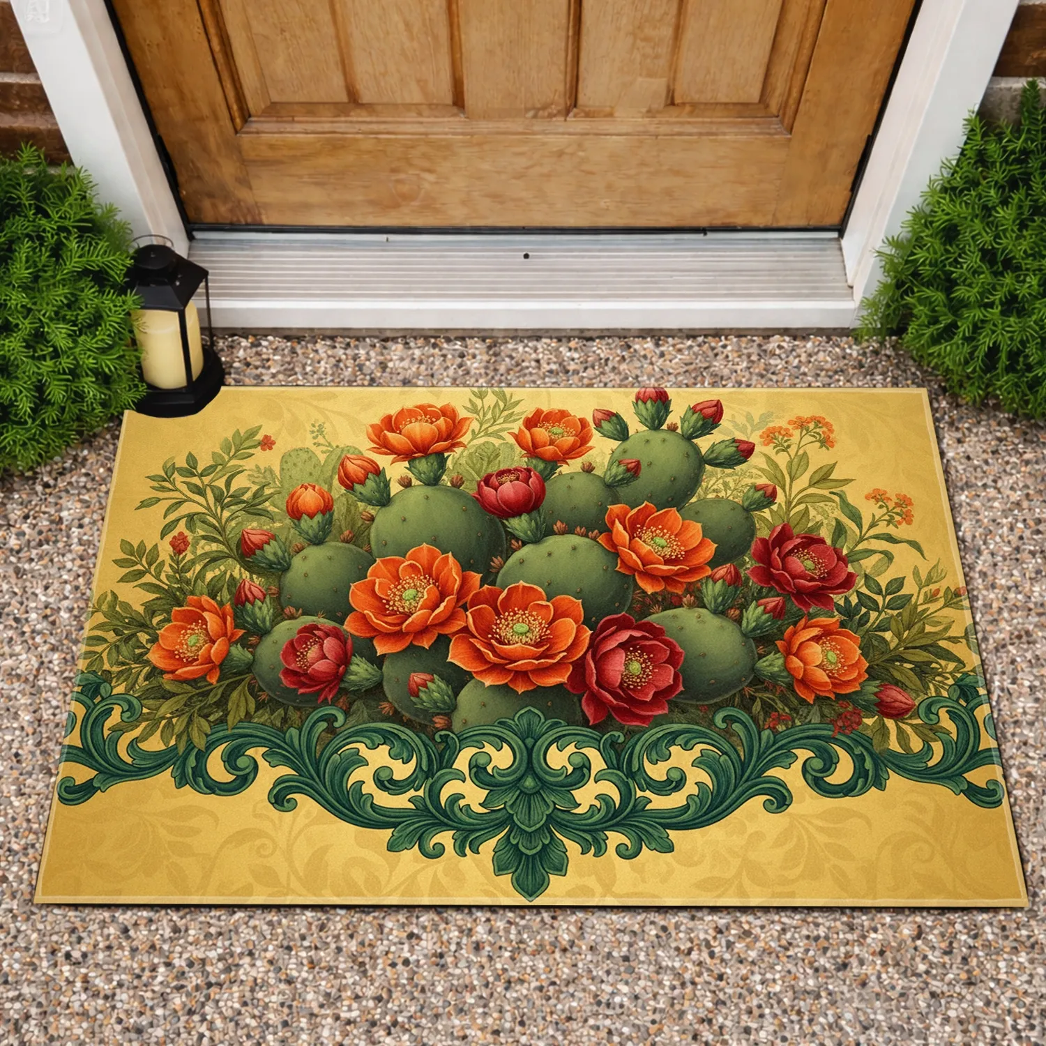 Prickly Pear Cactus Floral Botanical - Home Decor Gift for Garden Lover Doormat - 1