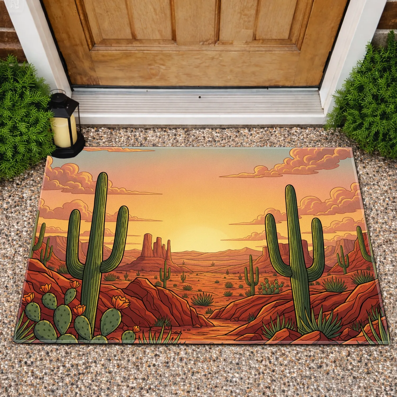 Saguaro Cacti Red Rock Desert Landscape Sunrise Sunset - Home Decor Gift Doormat - 1