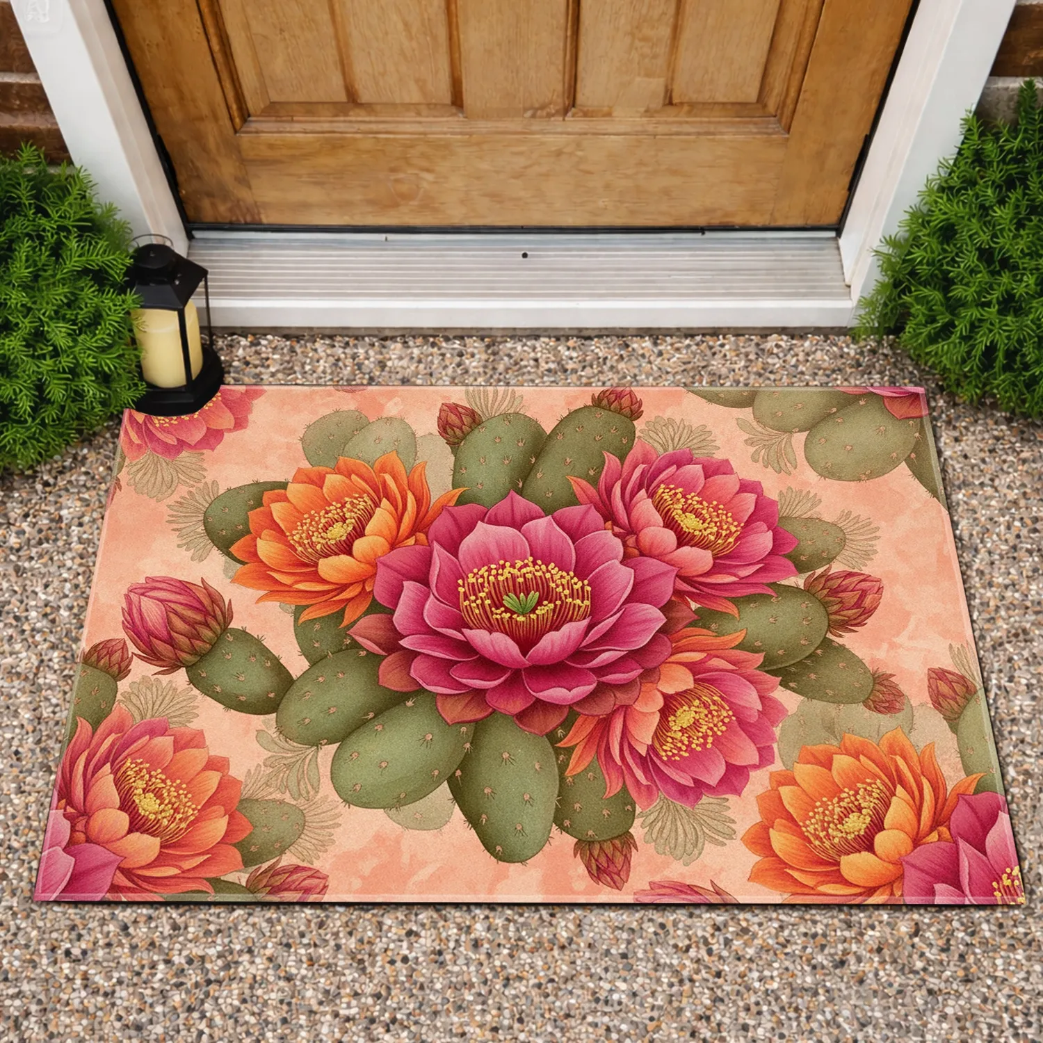 Cactus Blossom Floral Botanical - Home Decor Gift for Garden Lover Doormat - 1