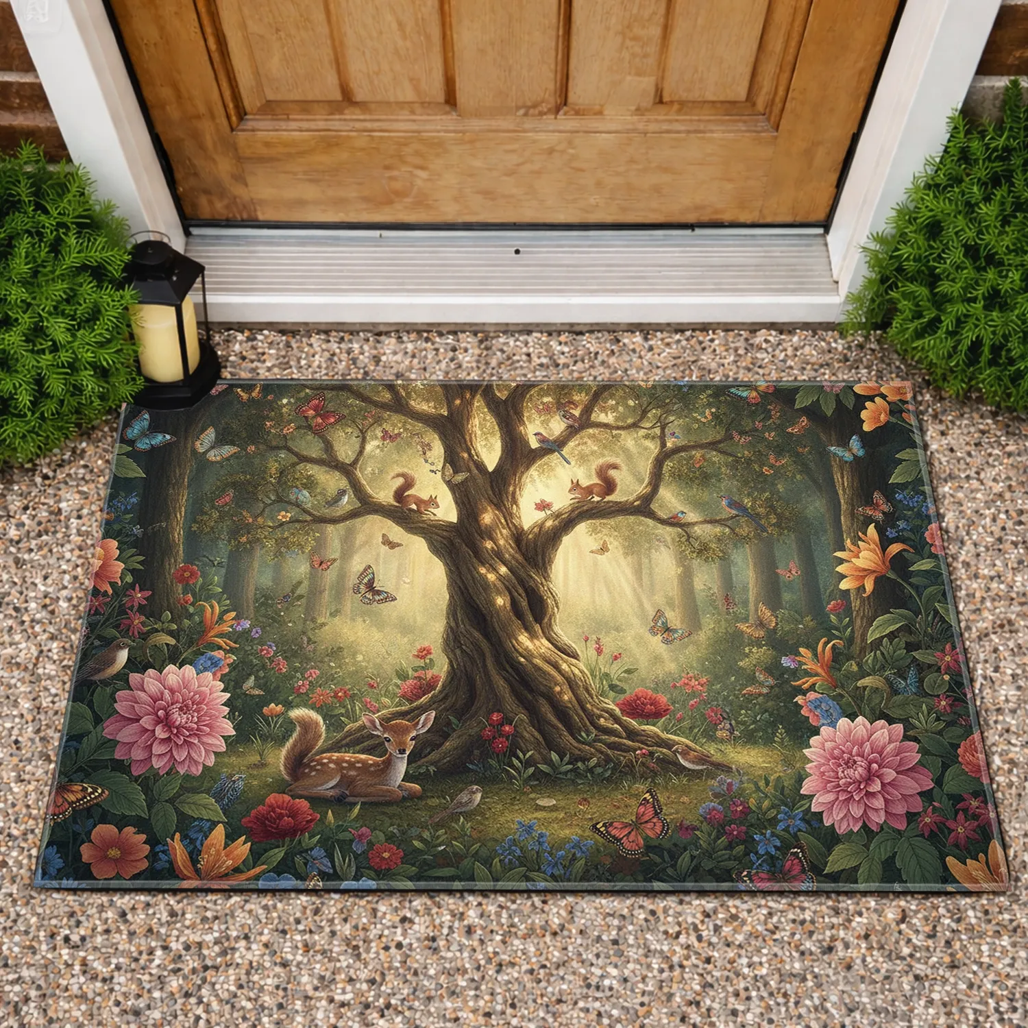 Gnarled Tree Enchanted Forest Woodland Animals - Home Decor Gift for Nature Lovers Doormat - 1