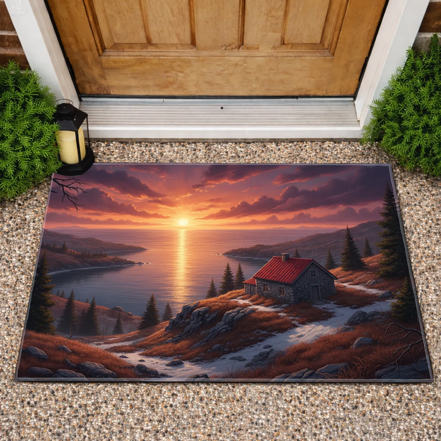 Rustic House Coastal Ocean Sunset Sky - Home Decor Gift Doormat - 1