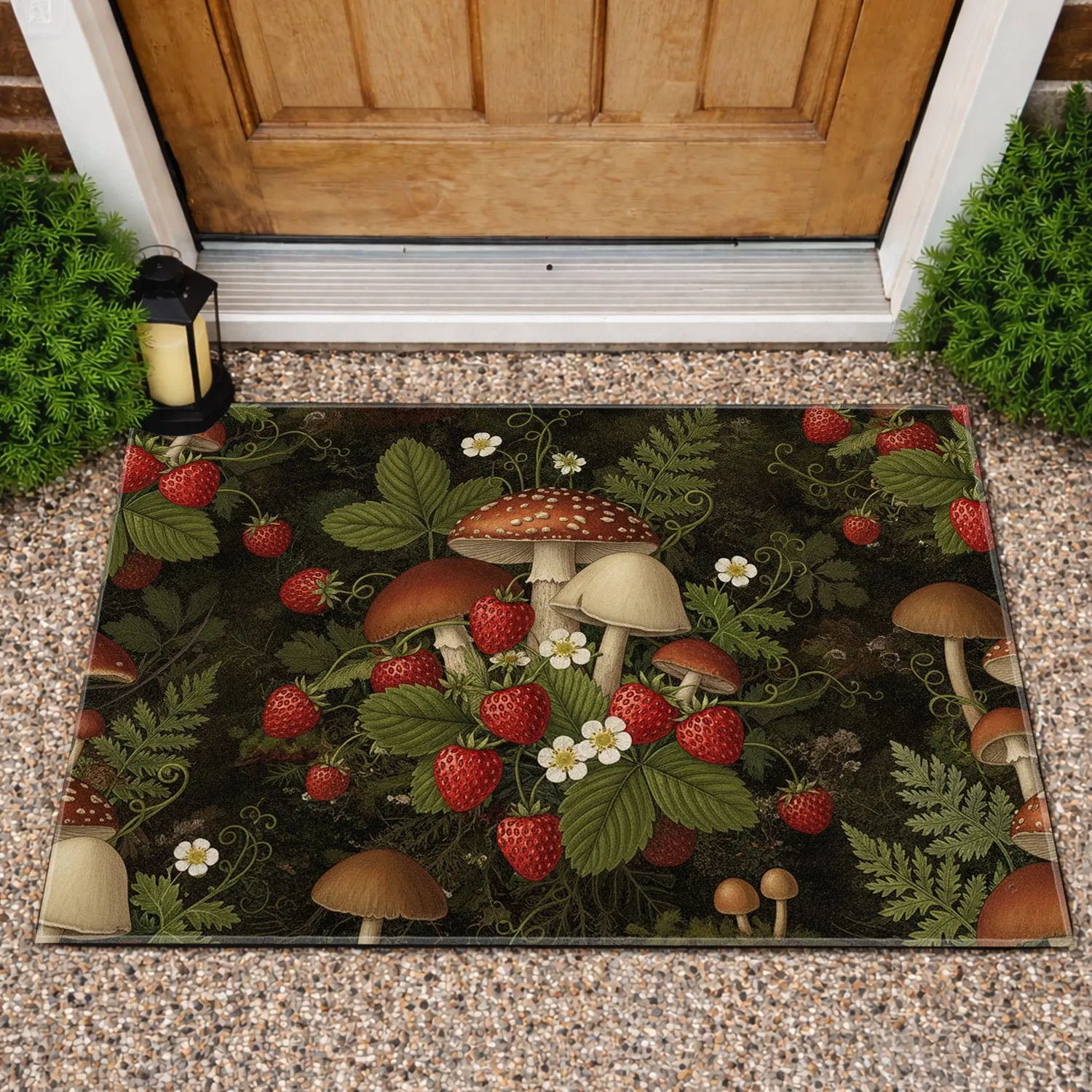 Forest Floor Botanical Mushrooms Strawberries - Home Decor Gift for Garden Lover Doormat - 1