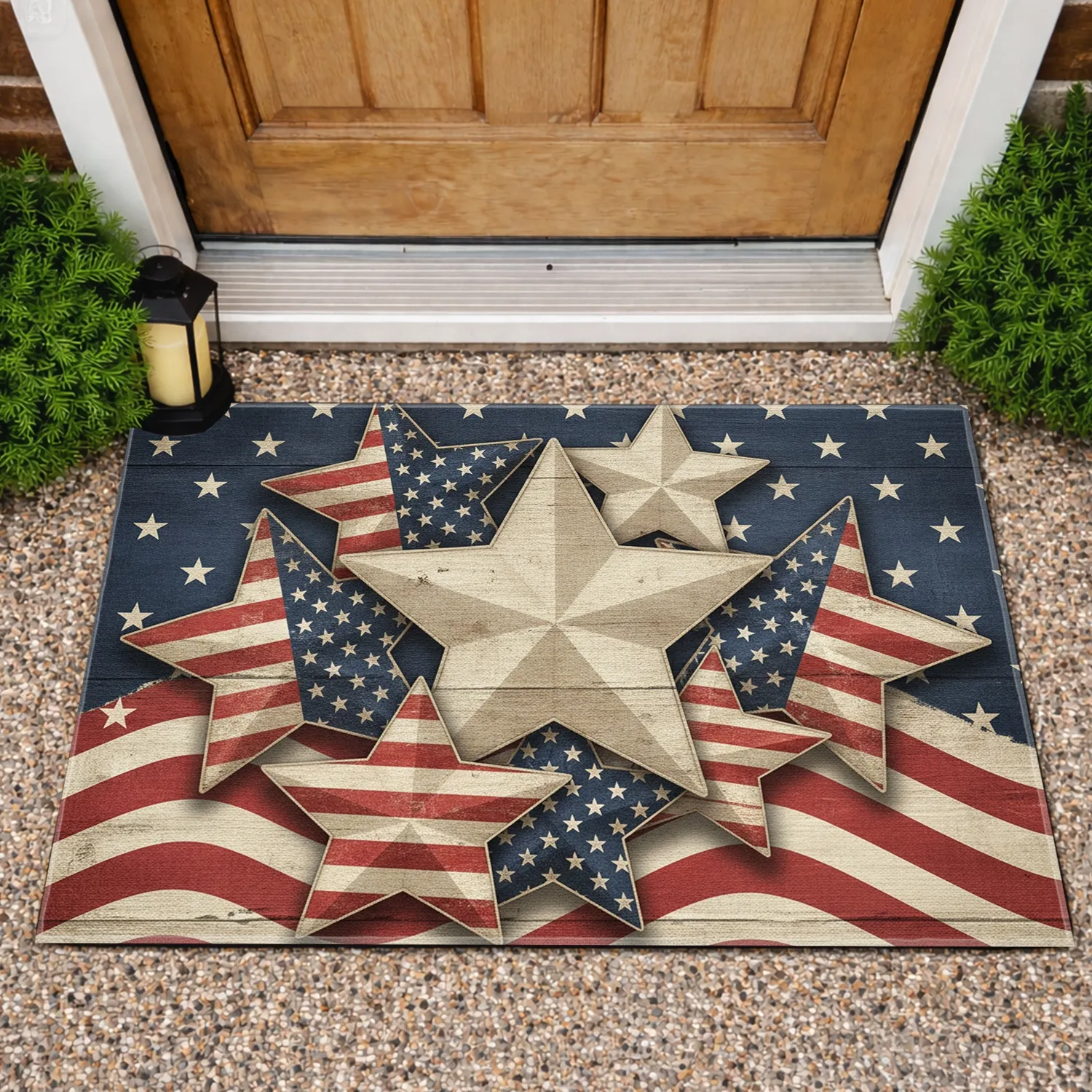 Patriotic Stars American Stripes - Independence Day Gift for Veterans Doormat - 1