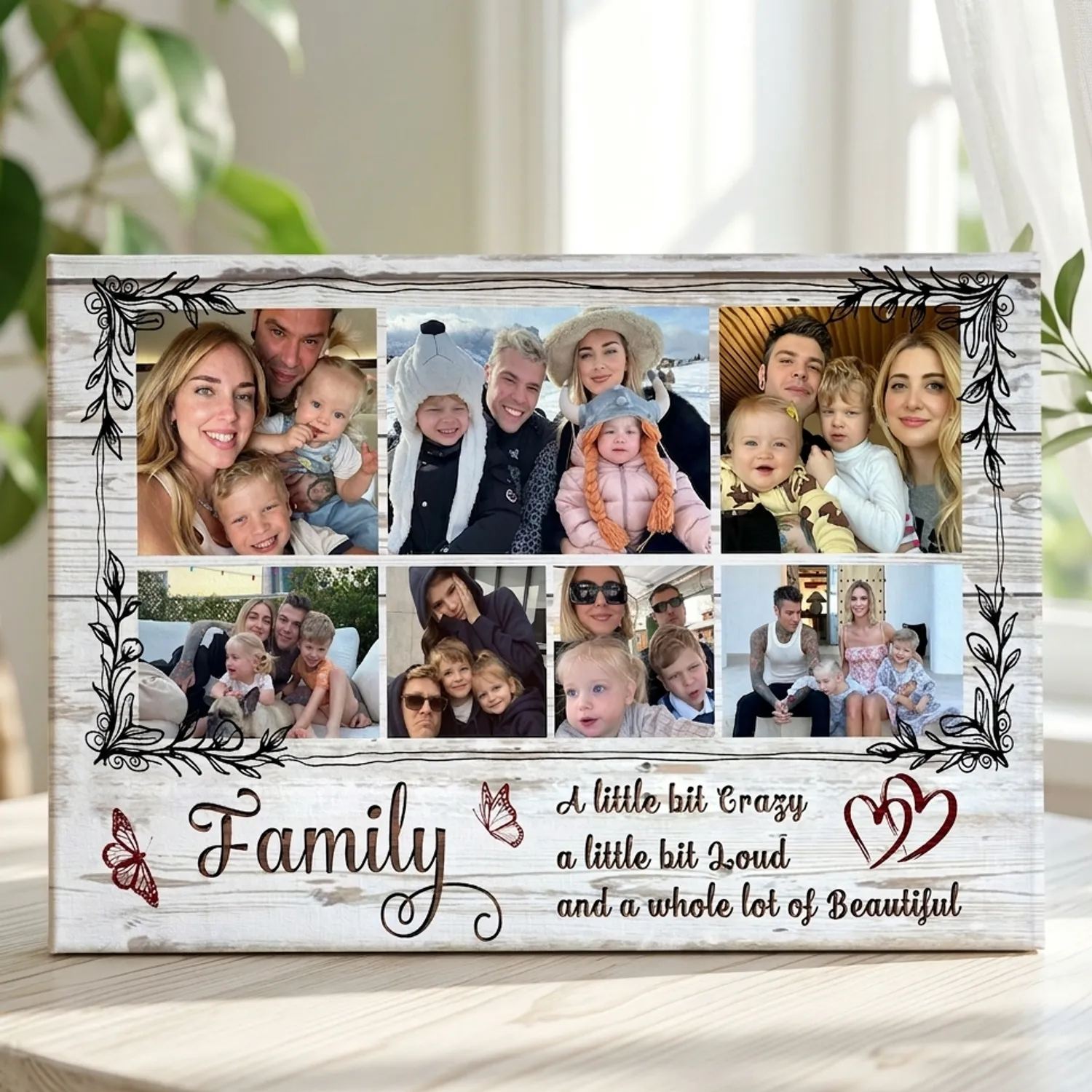 Personalized Family Canvas Print, Custom Photo Collage, Gift For Parents Grandparents, Family A Little Bit Crazy Wall Art Decor - 1