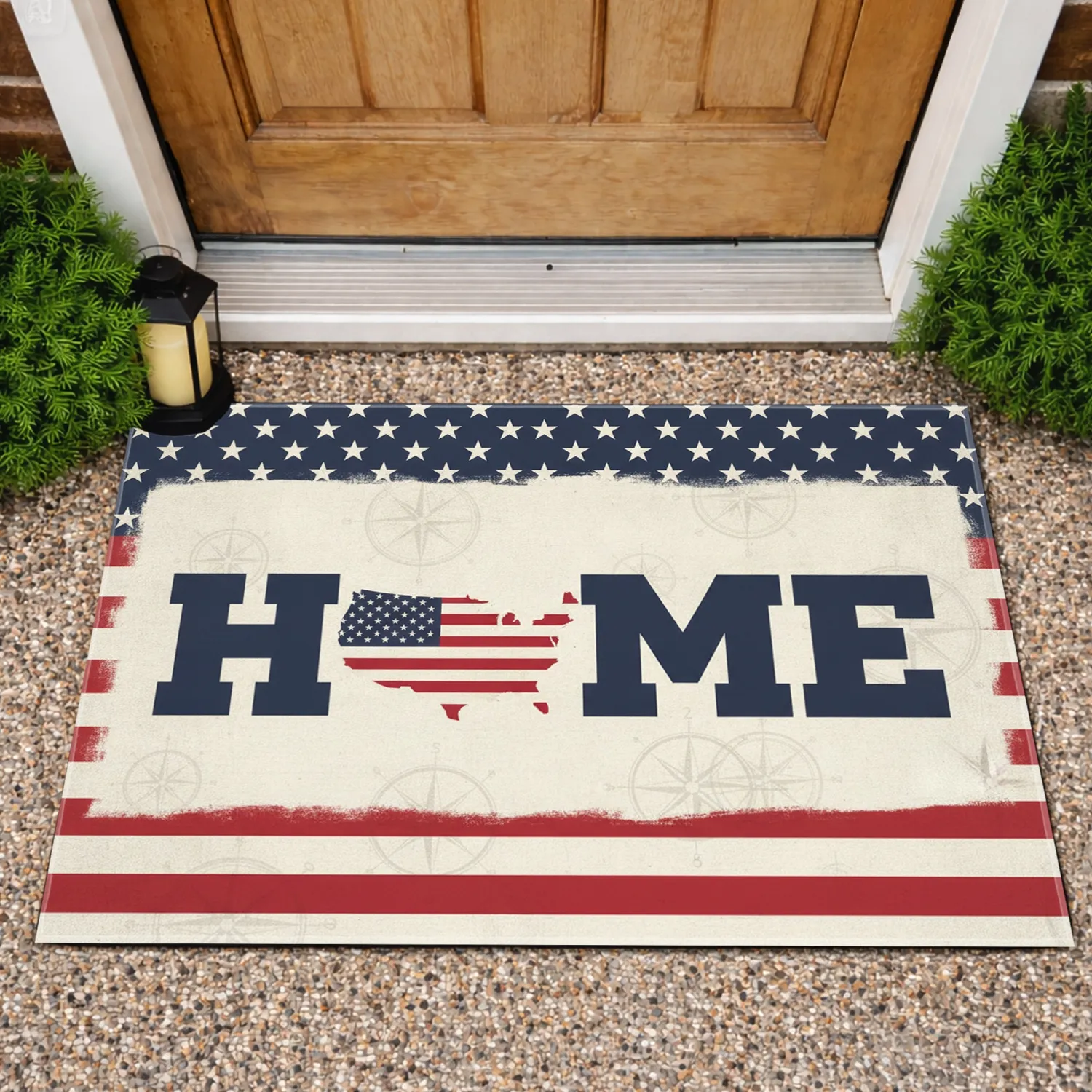 HOME USA Flag Map Stars Stripes Patriotic - Independence Day Home Decor Gift Doormat - 1