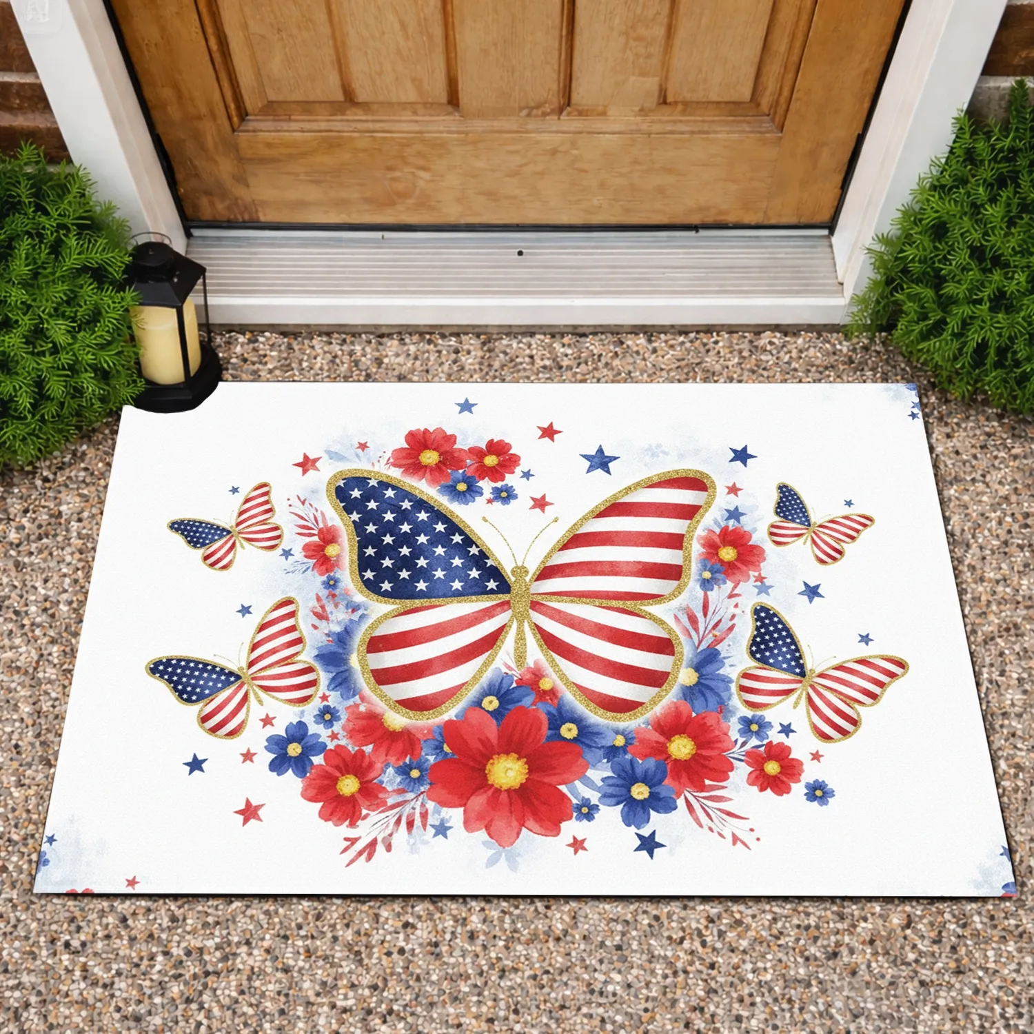 American Flag Butterfly Stars - Independence Day Home Decor Gift for Veterans Doormat - 1