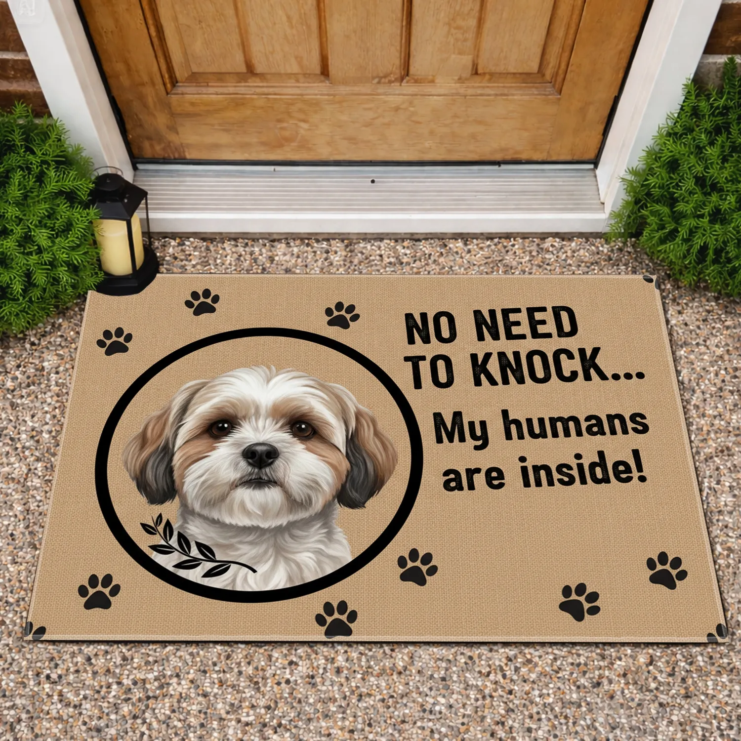 Shih Tzu Dog Paw Prints NO NEED TO KNOCK - Home Decor Gift for Dog Lover Doormat - 1