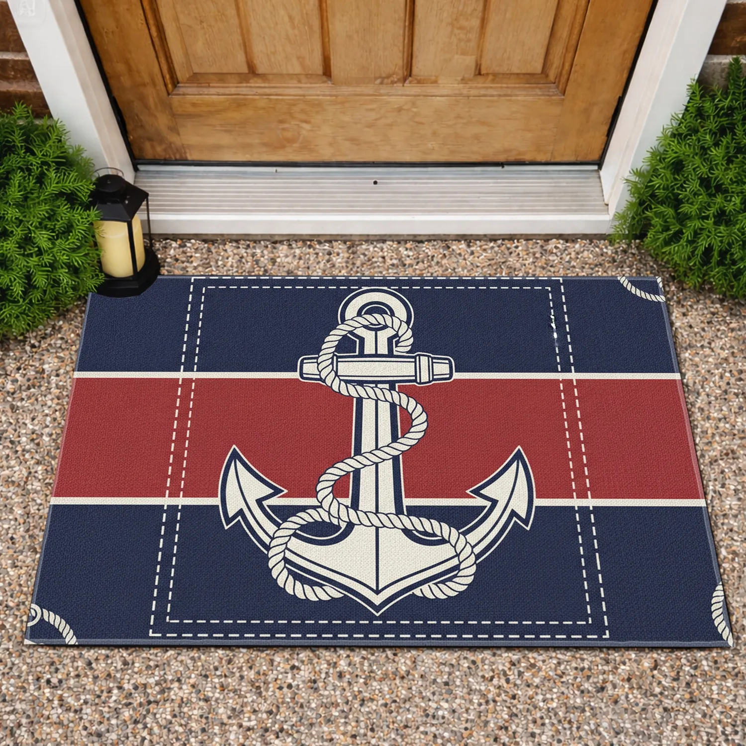 Nautical Anchor Patriotic Stripe - Independence Day Gift for Veterans Doormat - 1