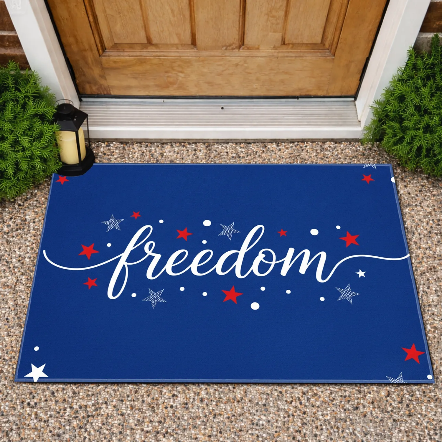 Freedom Word Red White Stars - Independence Day Home Decor Gift Doormat - 1