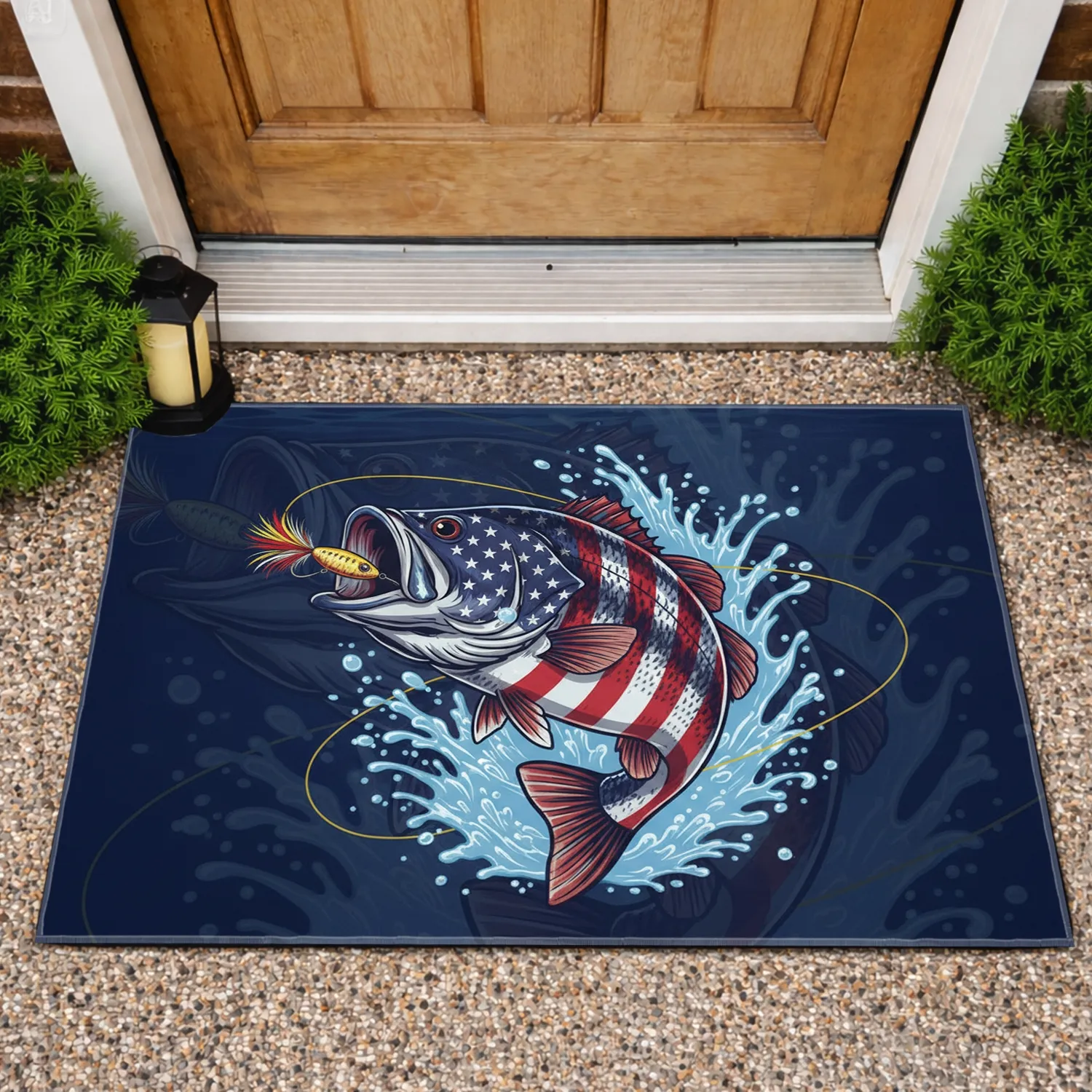 Largemouth Bass American Flag - Independence Day Gift for Veterans Doormat - 1