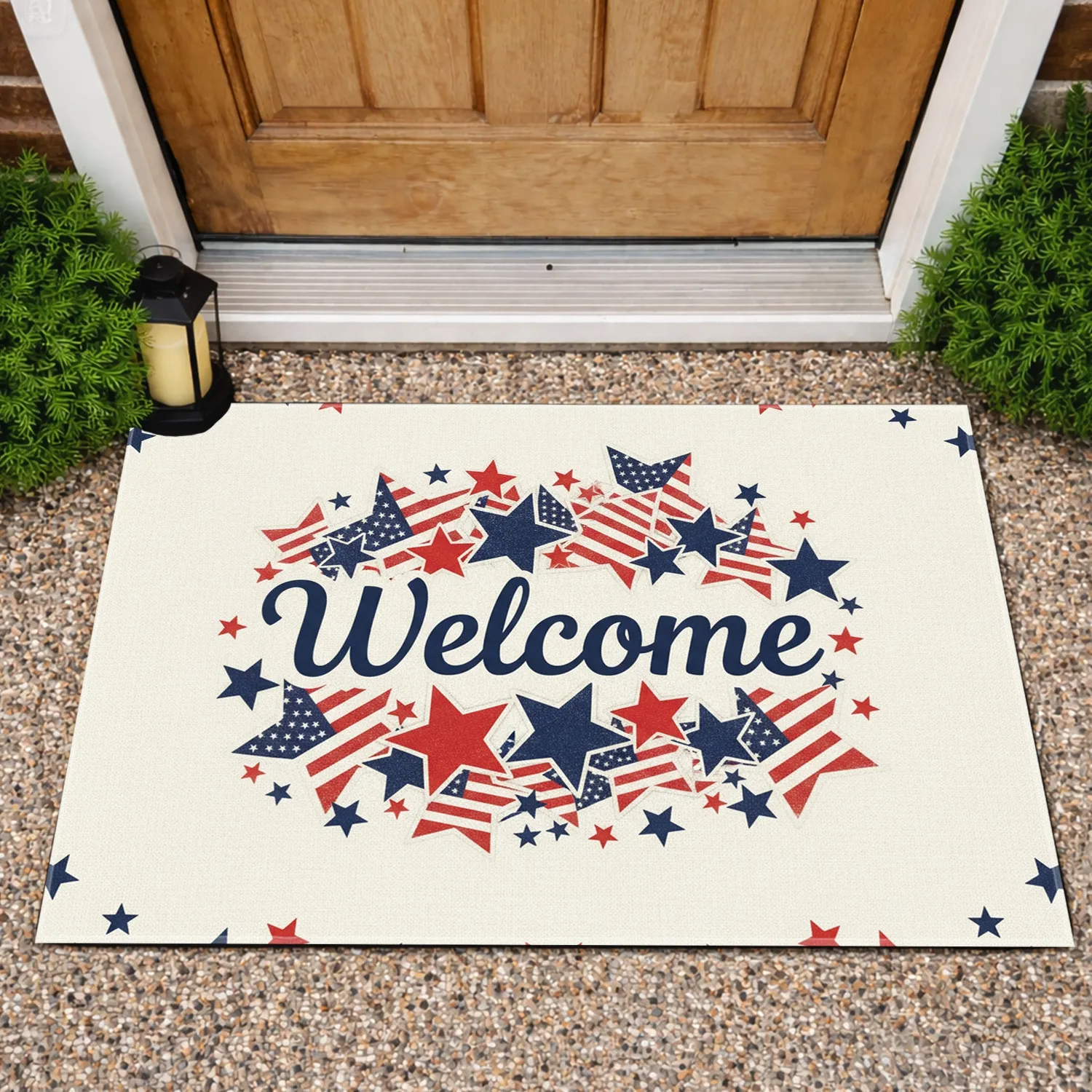 Welcome American Flag Stars - Independence Day Home Decor Gift for Veterans Doormat - 1