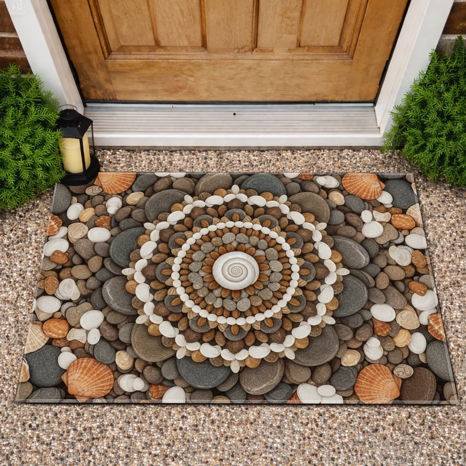 Pebble Shell Spiral Mandala Beach Stone Seashells Conch Scallops Bivalves - Home Decor Gift Doormat - 1