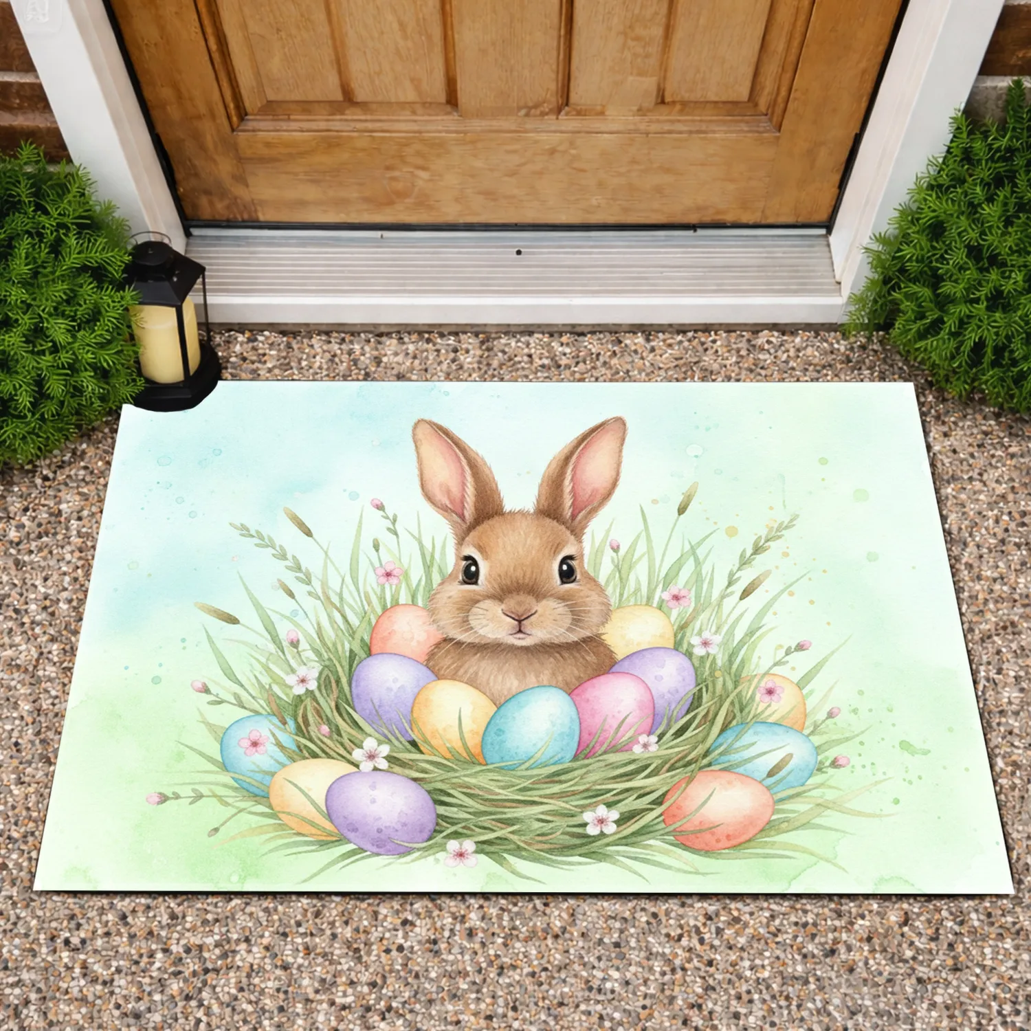 Brown Bunny Easter Eggs Spring Nest - Easter Home Decor for Bunny Lovers Doormat - 1
