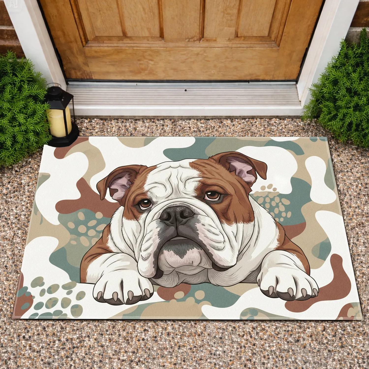 English Bulldog Head Paws Wrinkles Jowls - Home Decor Gift for Dog Lover Doormat - 1