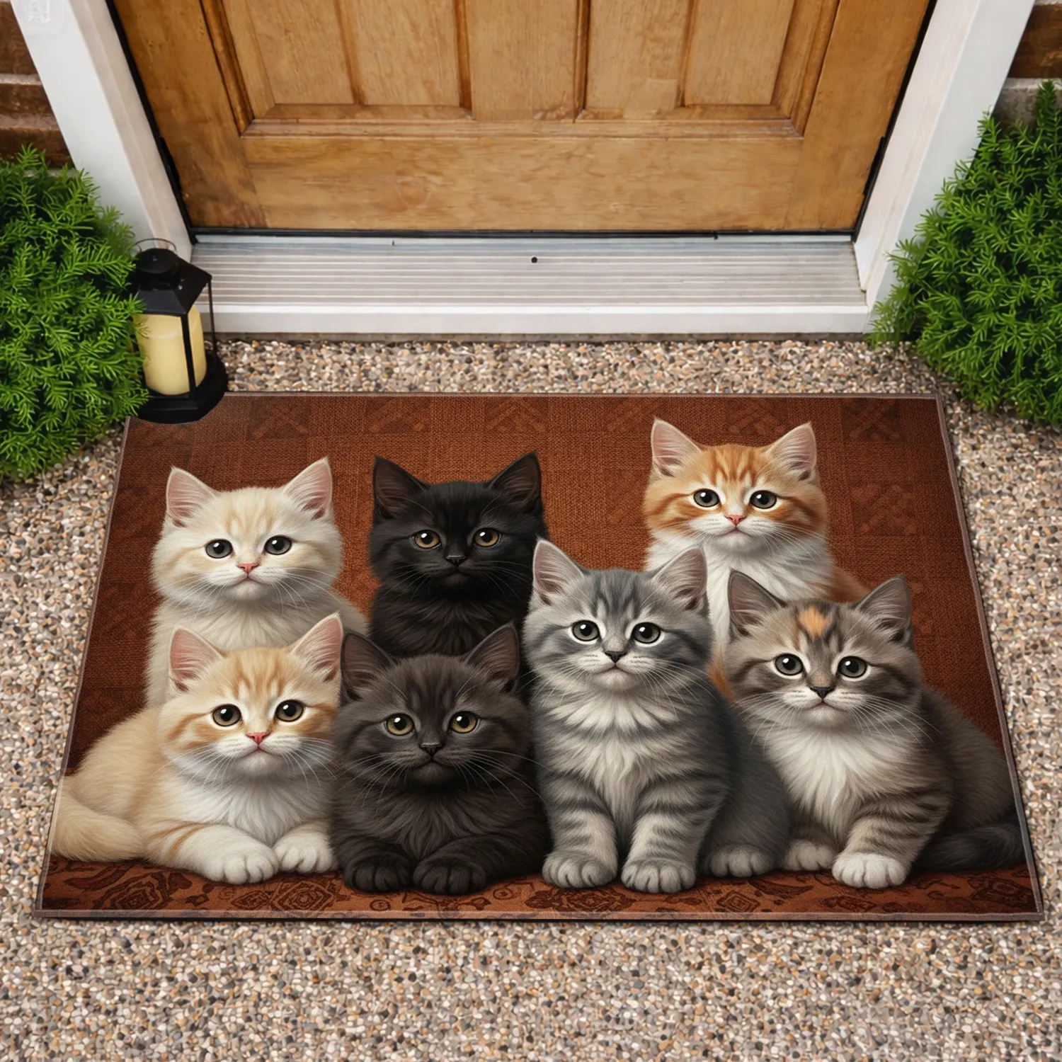 Seven Fluffy Kittens Home Decor Gift - Pet Lover Housewarming Present Doormat - 1