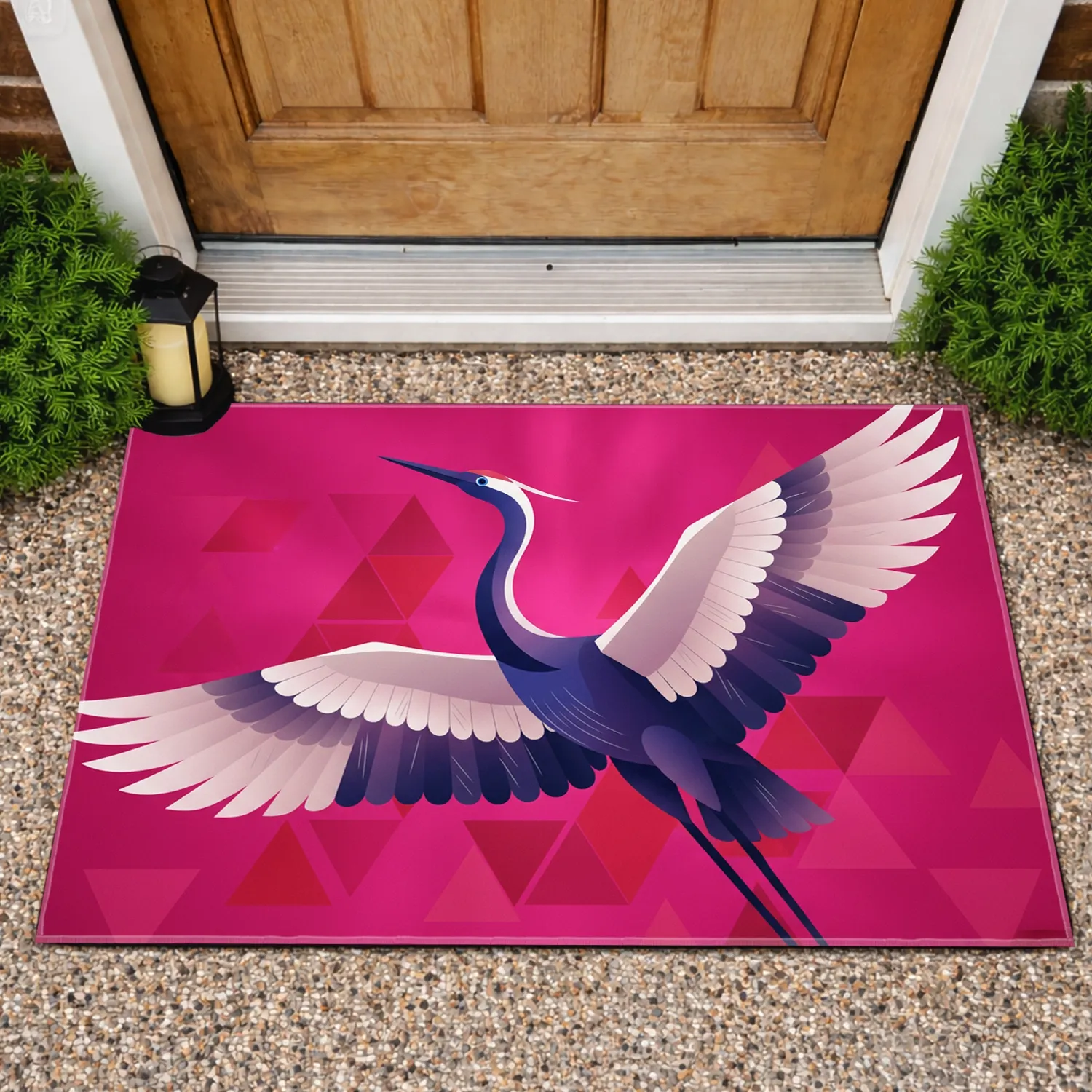 Fuchsia Crane Heron Triangles Trapezoids - Home Decor Gift for Bird Lover Doormat - 1