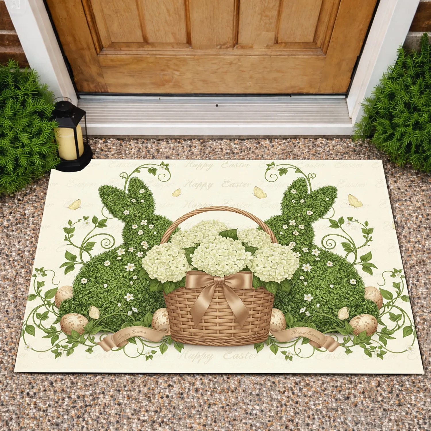 Bunny Hydrangea Easter Eggs - Vintage Easter Home Decor Doormat - 1