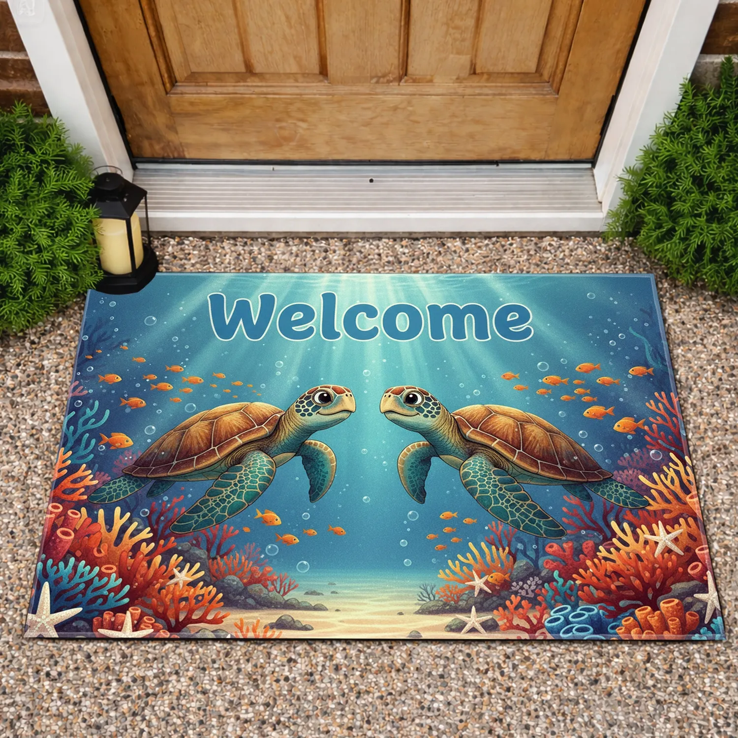 Welcome Sea Turtles Coral Reef Starfish Underwater Life - Home Decor Gift for Ocean Lover Doormat - 1