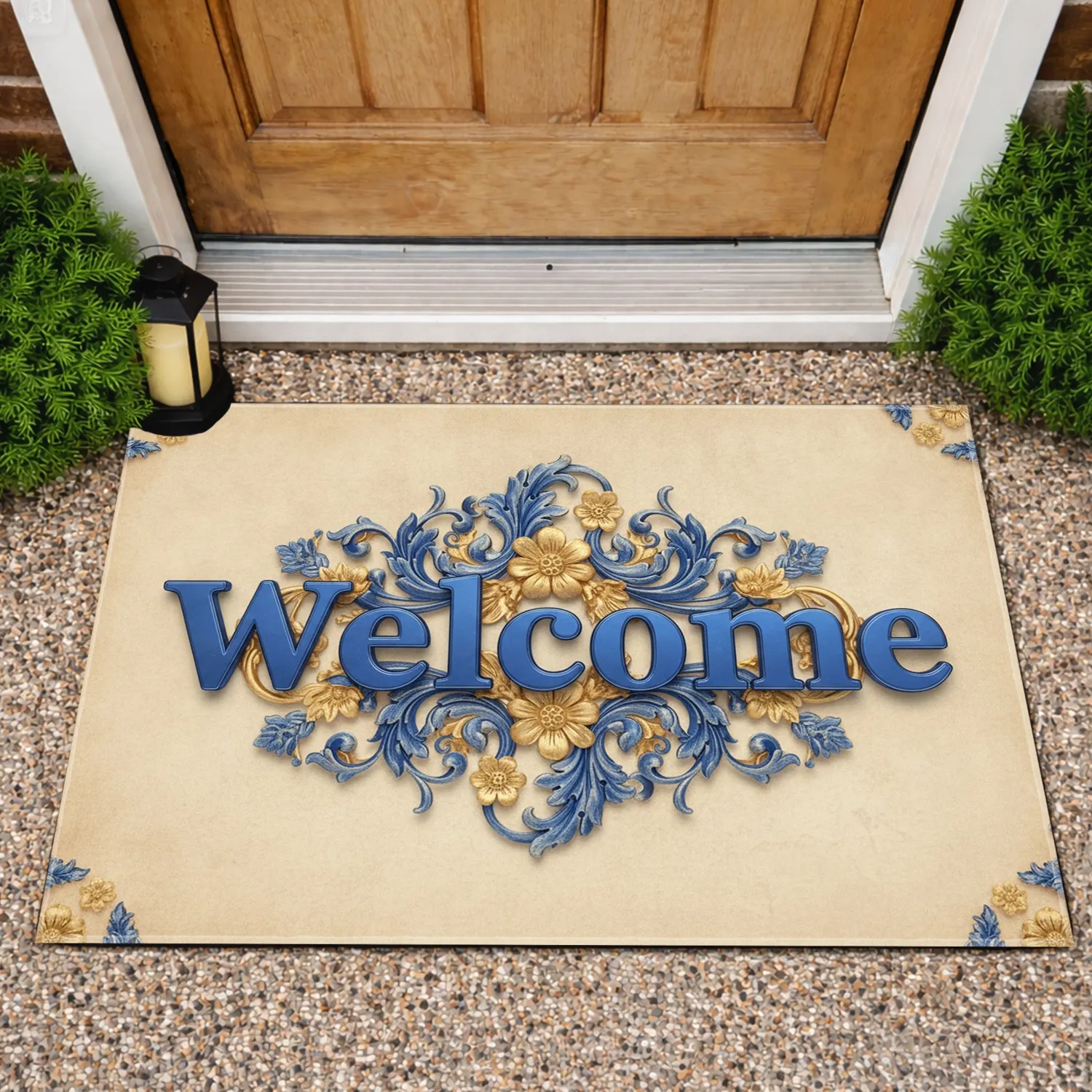 Welcome Baroque Acanthus Floral Vines Flourishes Scrollwork - Home Decor Gift Doormat - 1