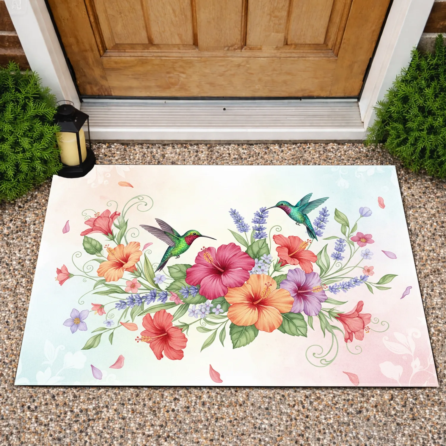 Hummingbirds Tropical Floral Home Decor Gift for Wildlife Lover Doormat - 1