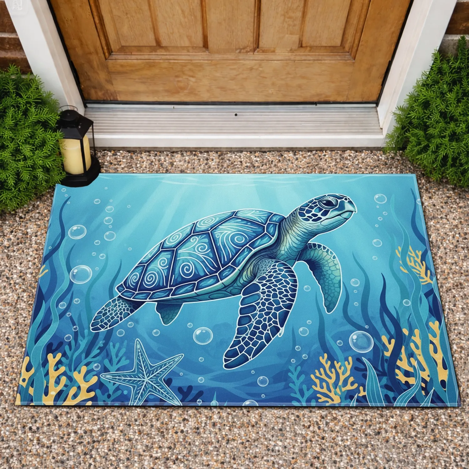 Ocean Sea Turtle Starfish Coral - Wildlife Lover Home Decor Gift Doormat - 1